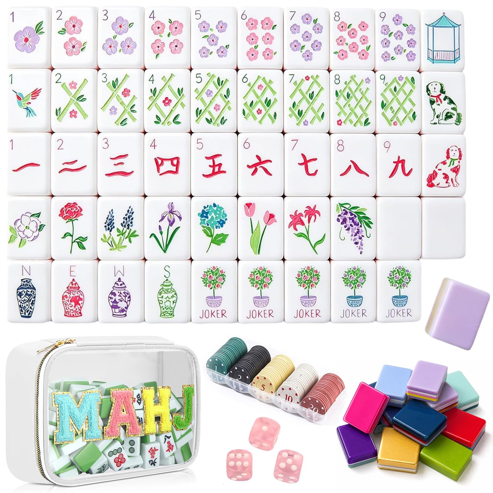 4 Layer Mahjong Tiles, 160 PCS Premium Acrylic Mahjong Tile Set with Clear Engraved Layered Tiles, American Mahjong Set with Dice & Carrying Bag, forTravel Game Nights Family Gatherings (set-10)
