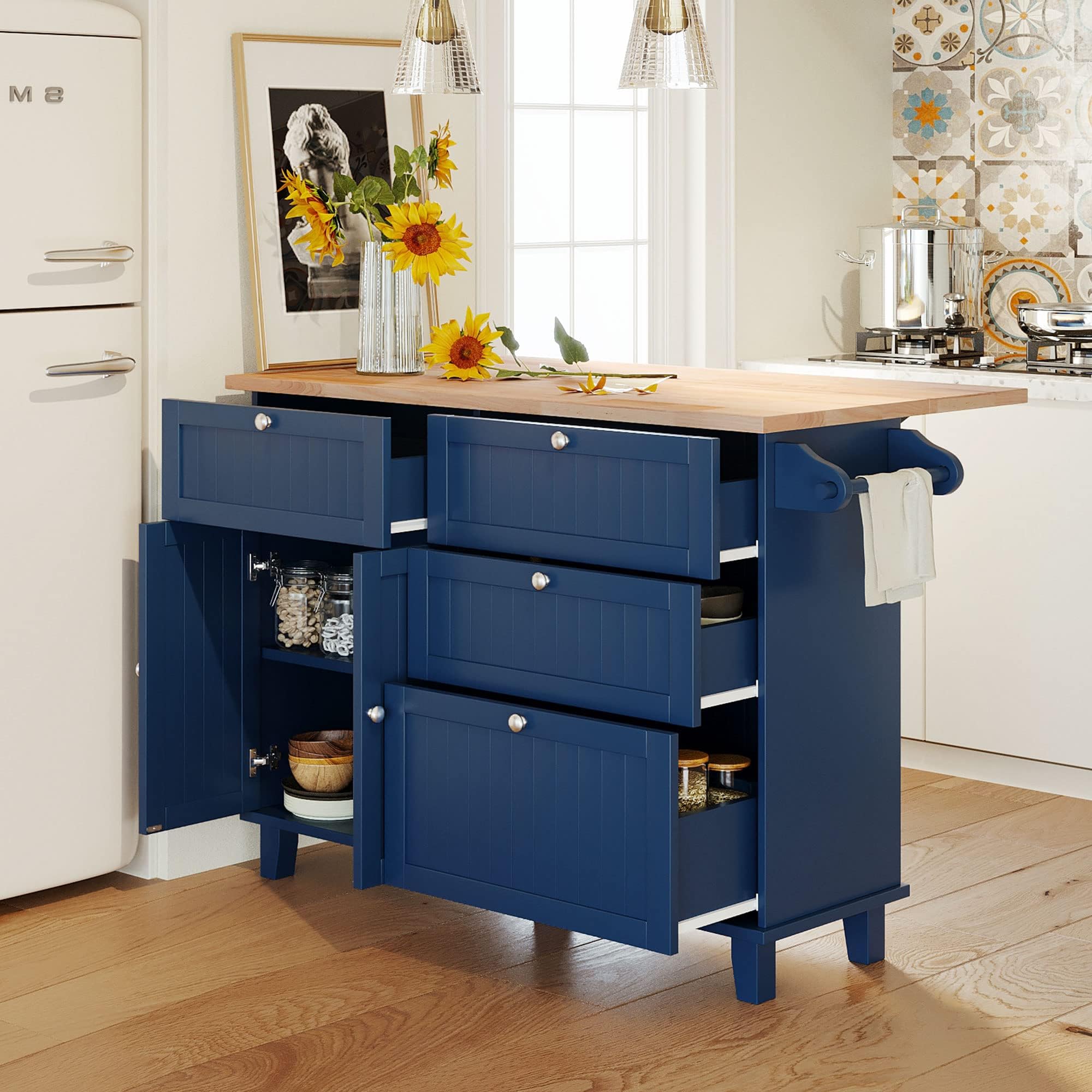 Amazon.com: RUNNA Kitchen Island with Seating and Drop Leaf Farmhouse ...