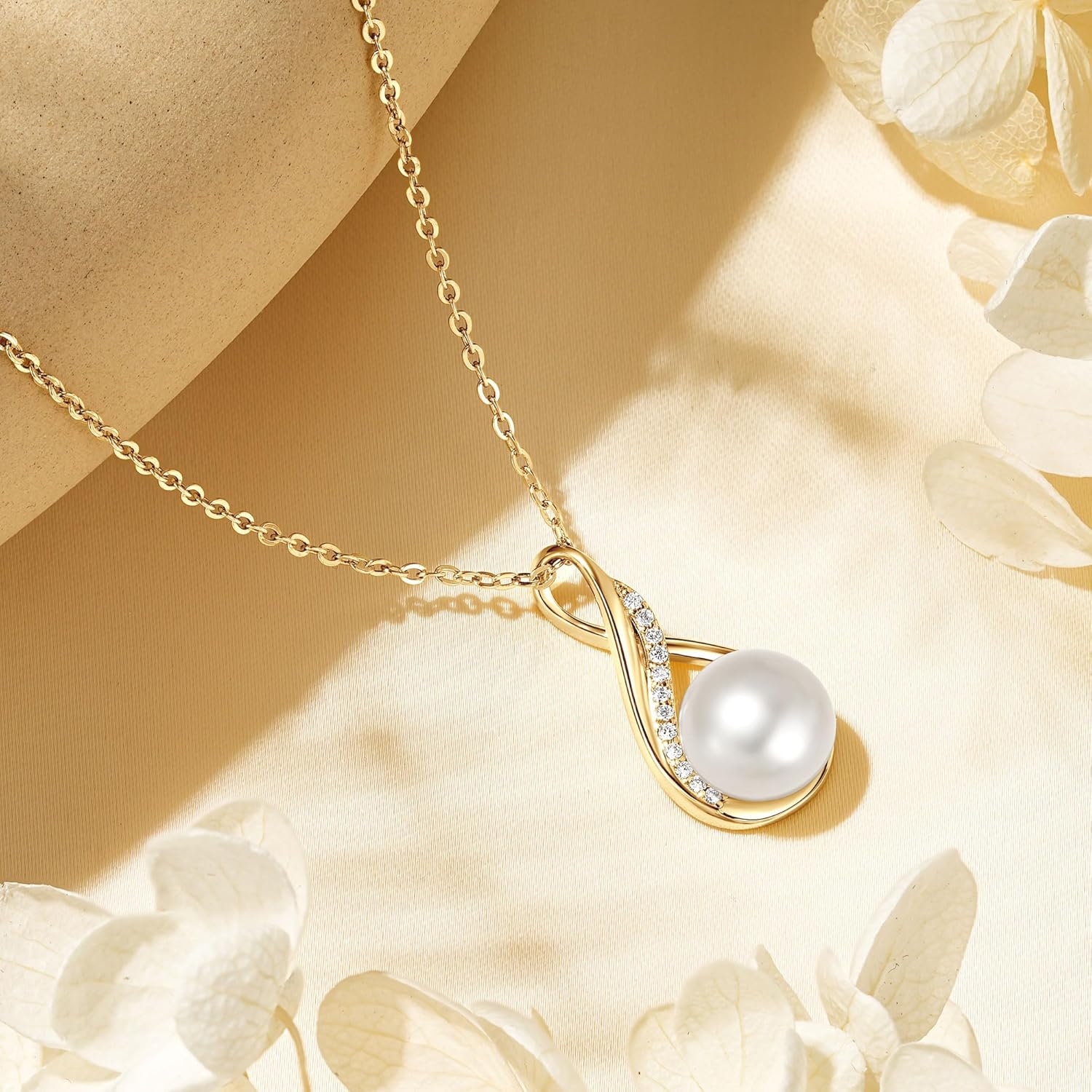 Freshwater Pearl Pendant Necklace for Women, 925 Sterling Silver Single Pearl Necklace Gifts for Mom Wife