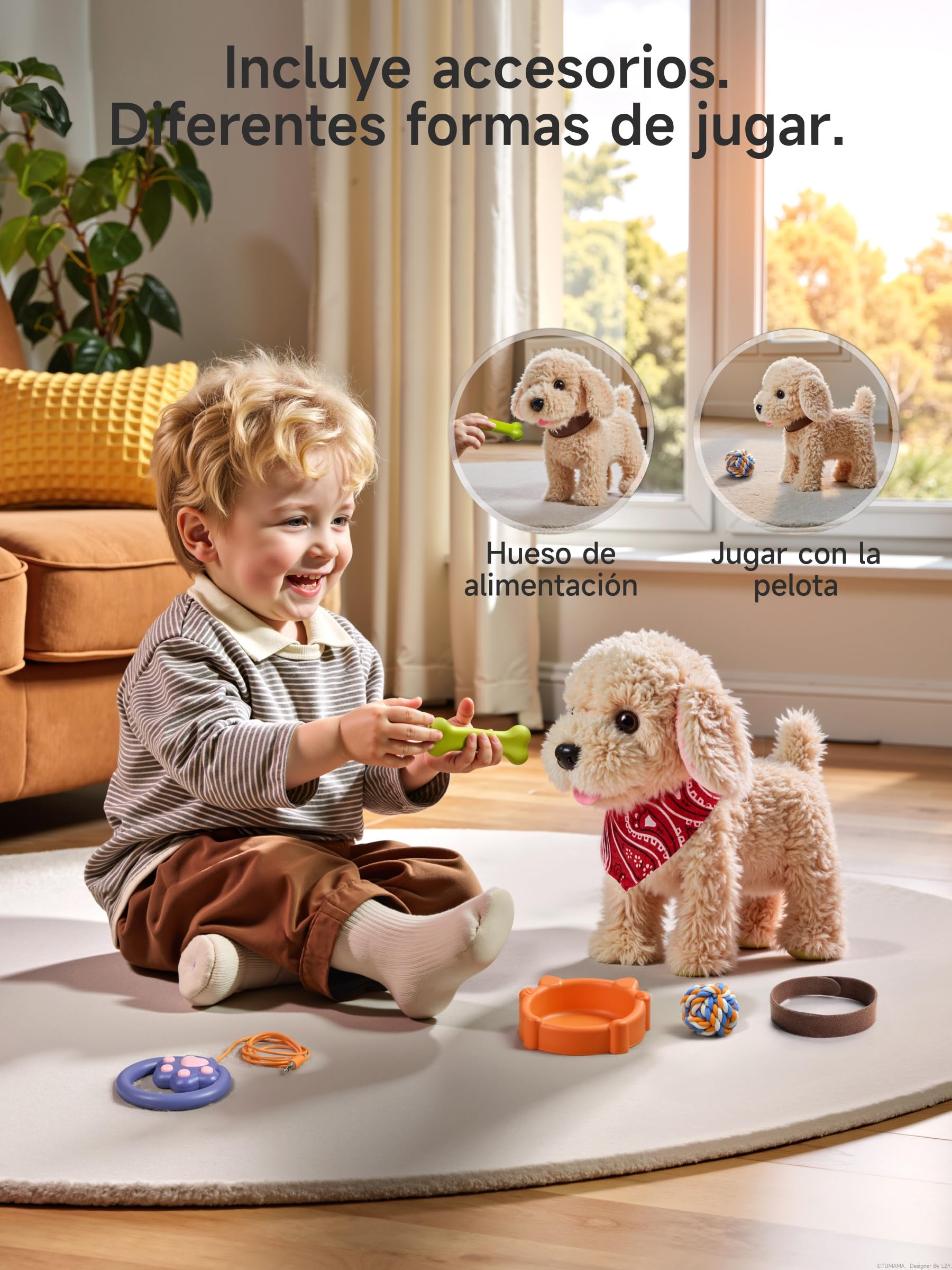 TUMAMA Perro de Juguete Que Anda y Ladra, Peluche Perrito Juguete Ladra y Anda, Perro Interactivo de Juguetes, Realista Interactivos para Niña 3 4 5 6 Años Regalos - Ladra y Camina, Sacudir La Cola