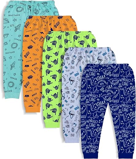 minicult Cotton Pajama Pants with All Over Print for Boys and Girls (Multicolor Designs)(Pack of 5)