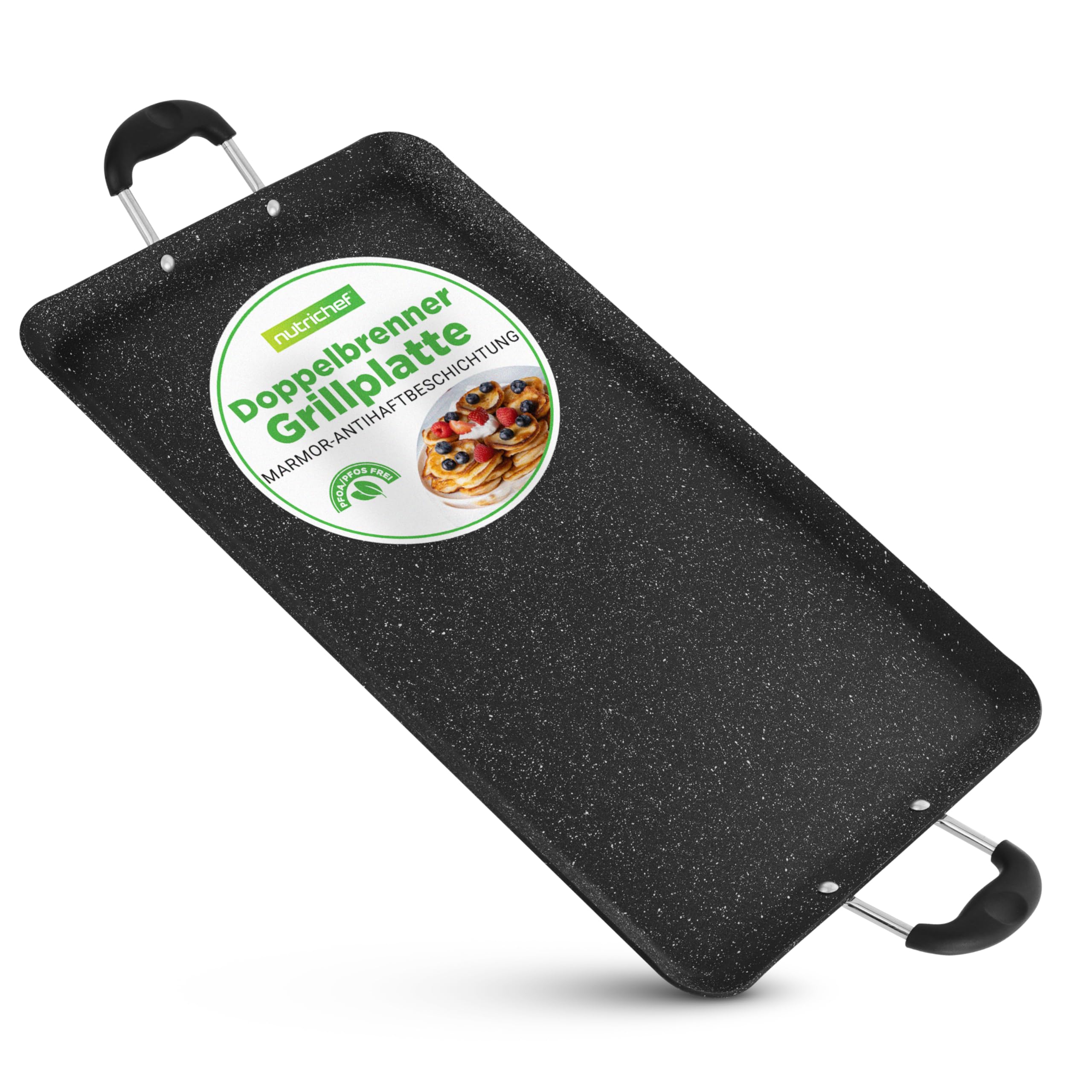 Nutrichef Grillplatte 51×30 cm Plancha XXL – Antihaft Aluminium Grillpfanne für Gasgrill & Herd BBQ – Große glatte Grillplatte