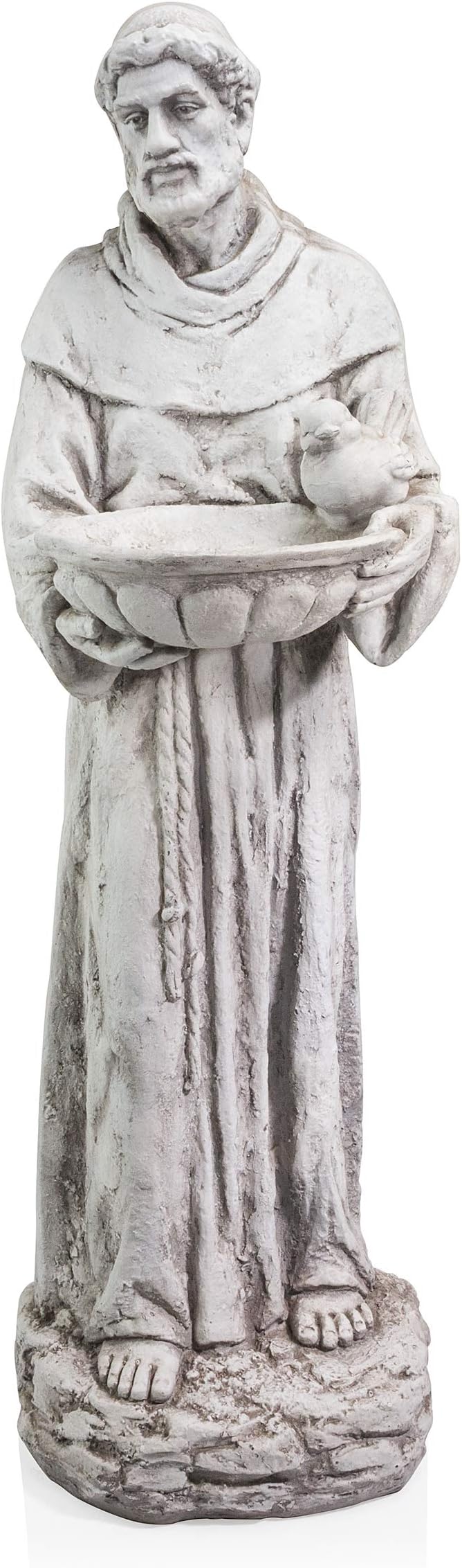Alpine CorporationQFC106 Saint Francis Birdbath Outdoor Garden, Patio, Deck, Porch-Yard Art Decoration, 45-Inch Tall, Gray