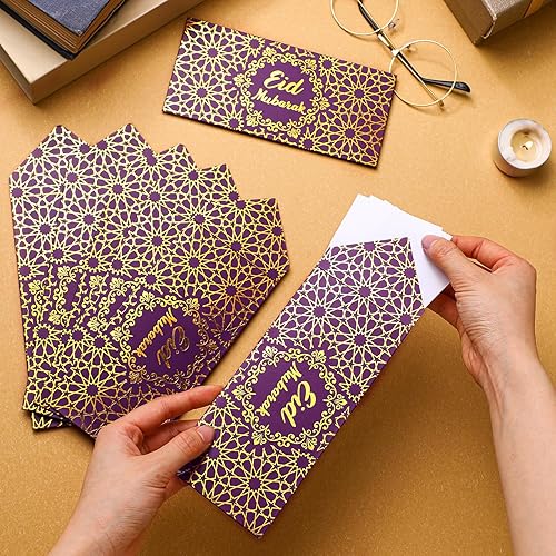 Vista 3 de Sinmoe 36 sobres de dinero Eid Mubarak a granel de 6.7 x 3.2 pulgadas, papel de aluminio dorado, tarjeta de regalo, juego de sobres de efectivo
