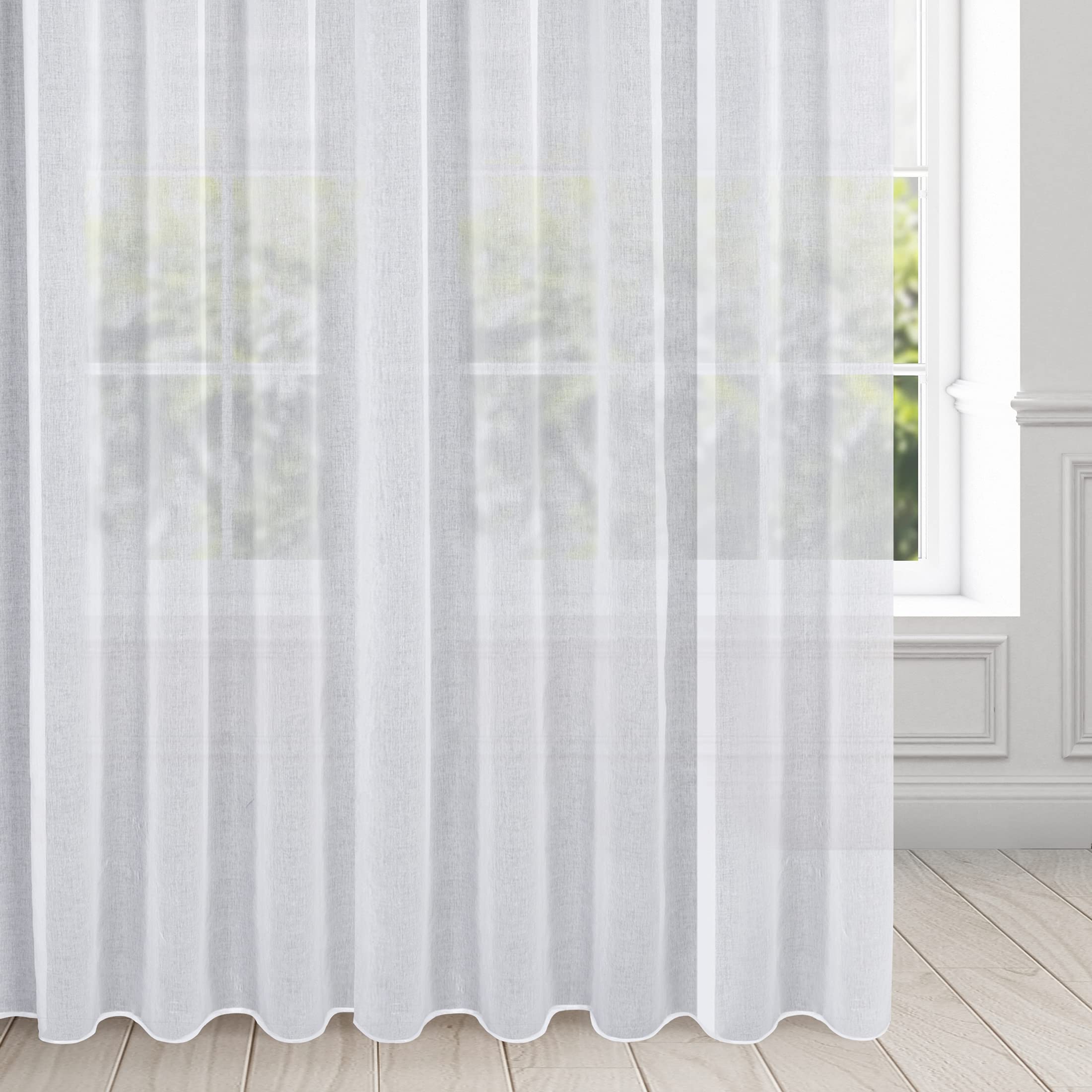 Eurofirany ARGEA Tenda per Interni Trasparenti con Fettuccia Arricciatenda - 1 Pz. Voile Decorativo Finestra Per Cameretta, Soggiorno, Da Letto Salotto Moderne, 350x250 cm, Bianco