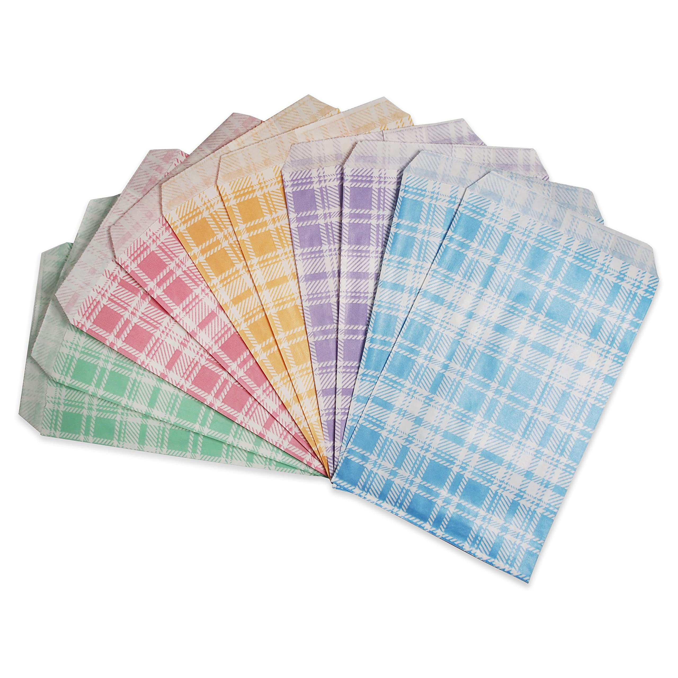 cBox Mixed Plaid Pattern Flat Paper Gift Bags 200pcs (4" x 6") for Party Favors, Merchandise, Weddings