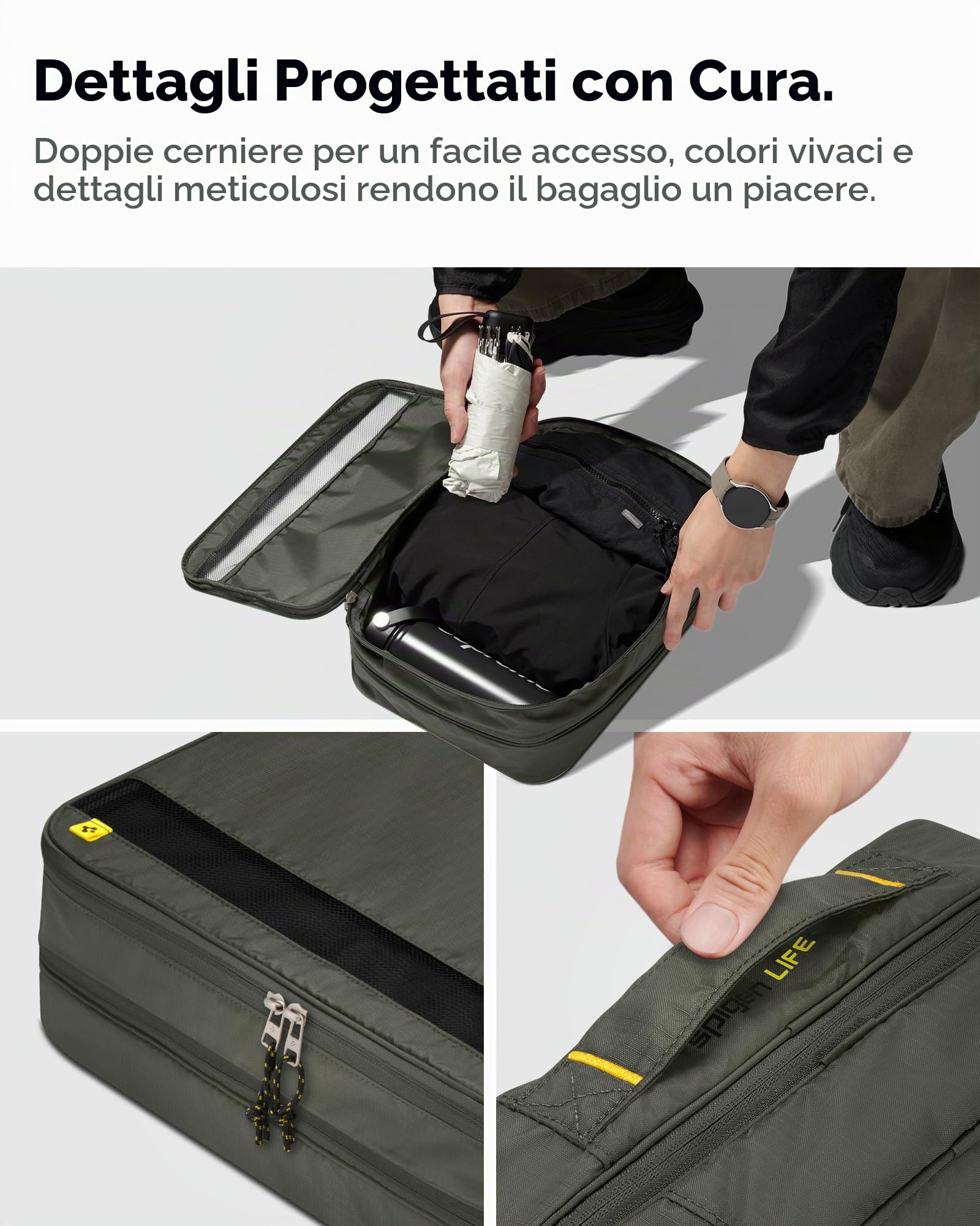 Spigen Life Organizer da Viaggio Suitcase Organizer Set di borse da imballaggio con compressione e cerniera per viaggi e vacanze S1+S1 2 pezzi - Hunter Green