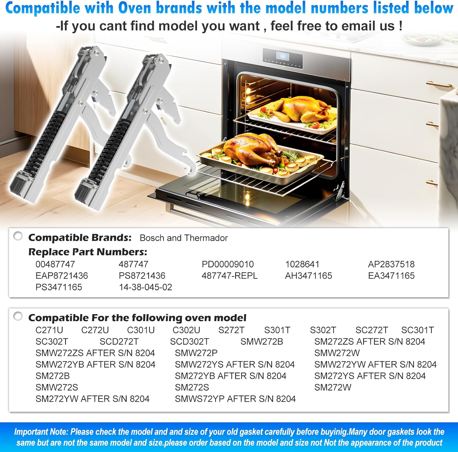 2 Pack Upgraded 00487747 487747 Oven Door Hinge Compatible with Thermador Bosch Range/Stove/Oven Hinge Replacement Parts,Replaces 1028641 AP2837518 EAP8721436 PS8721436 14-38-045-02 Range Oven Door