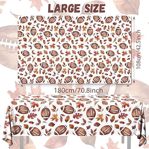Miniatura 4 de 3 manteles de fútbol americano, decoraciones de fiesta temática de fútbol de otoño, hojas de arce, juego deportivo, fundas rectangulares de plástico