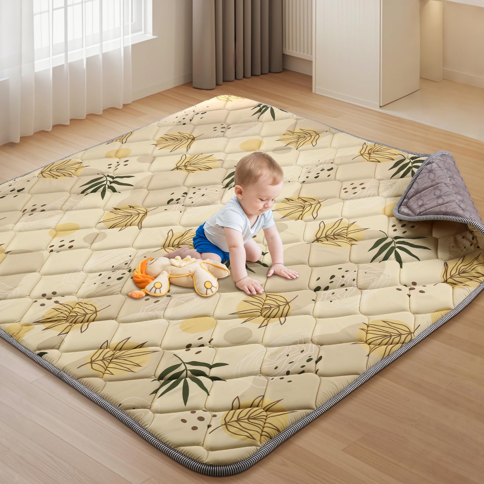 Tuocal Baby Play Mat, 127x127cm Baby Mats for Floor Play Portable Foldable Playpen Thicken Soft Padding Mat Non Slip Baby Crawling Mats Machine Washable Crawling Mat for Babies and Toddlers Infants