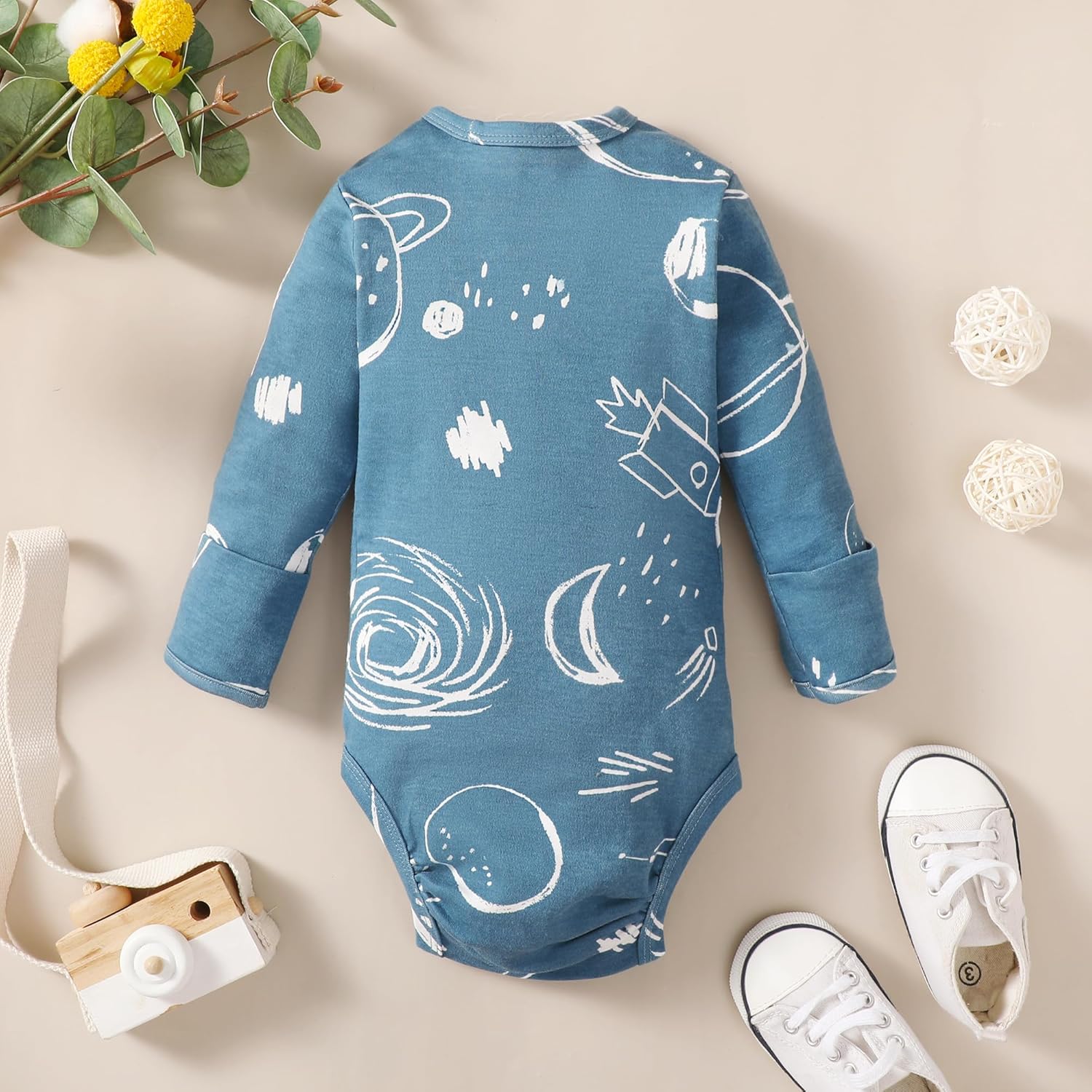 DEFAHN Baby Side Snap Bodysuit Kimono Onsies Newborn Boy Girl 3-Pack 100% Cotton Basic Pattern Kimono Bodysuits