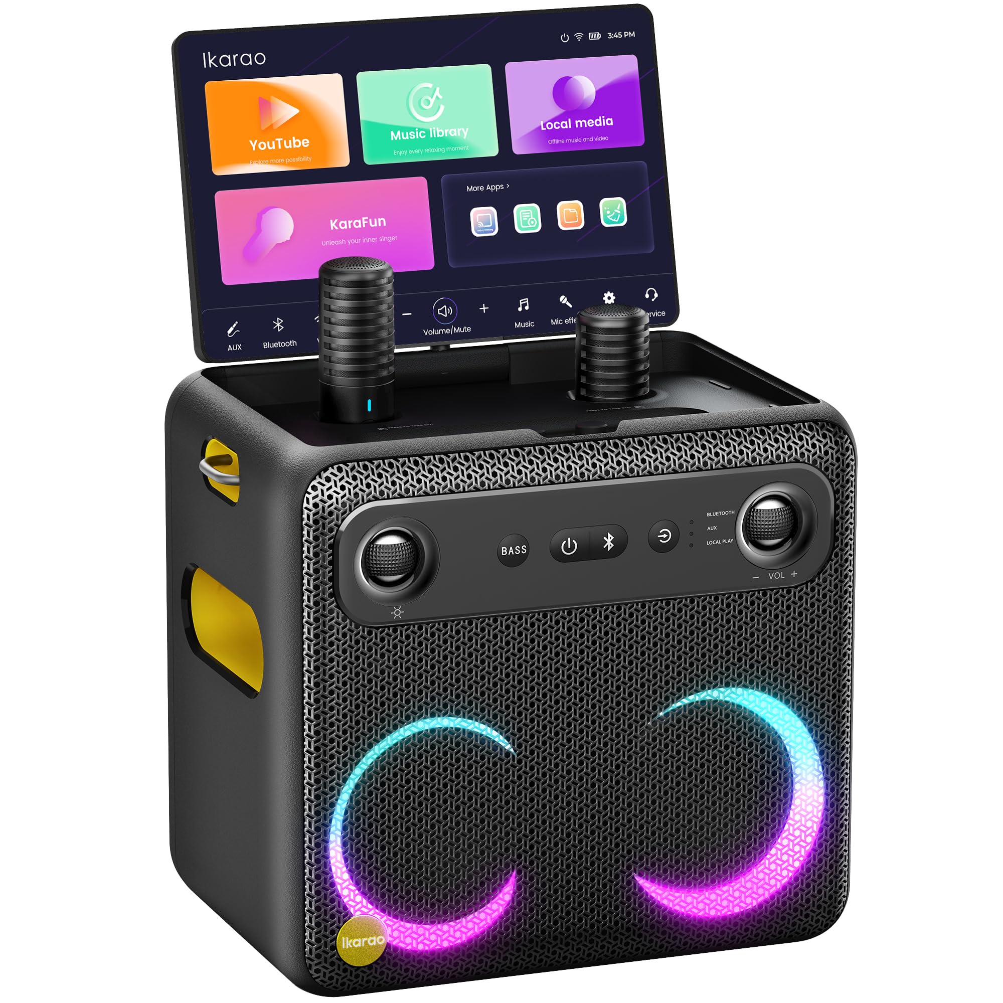 Karaoké Adulte avec Écran, Haut-Parleur Bluetooth Portable Karaoke pour Adultes avec 2 Microphones sans Fil, Système PA pour Adultes et Enfants avec Lumières LED pour Les Fêtes-Break X2 Noir