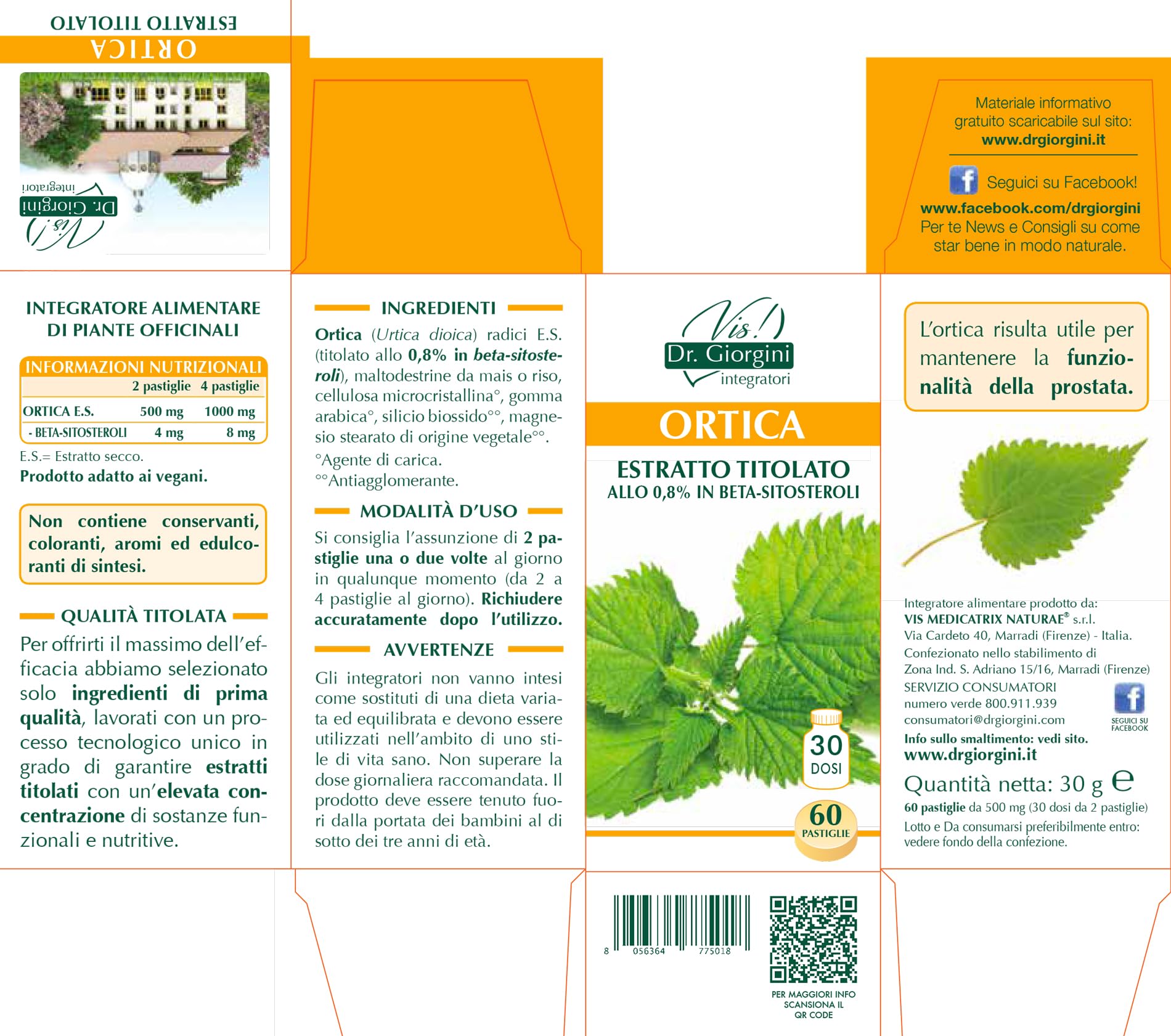 Dr Giorgini ORTICA Estratto Titolato Allo 0,8% in Beta-Sitosteroli Pastiglie - 30 g