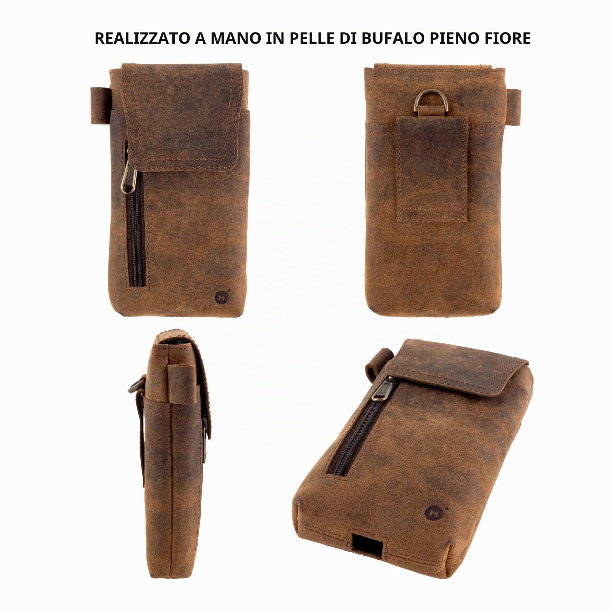 Moonster Porta Cellulare in Pelle – Porta Cellulare da Cintura in Vera Pelle di Bufalo – Porta Telefono da 18 x 9 cm per Telefoni di Grandi Dimensioni – Con Passante per Cintura Sicuro e Resistente