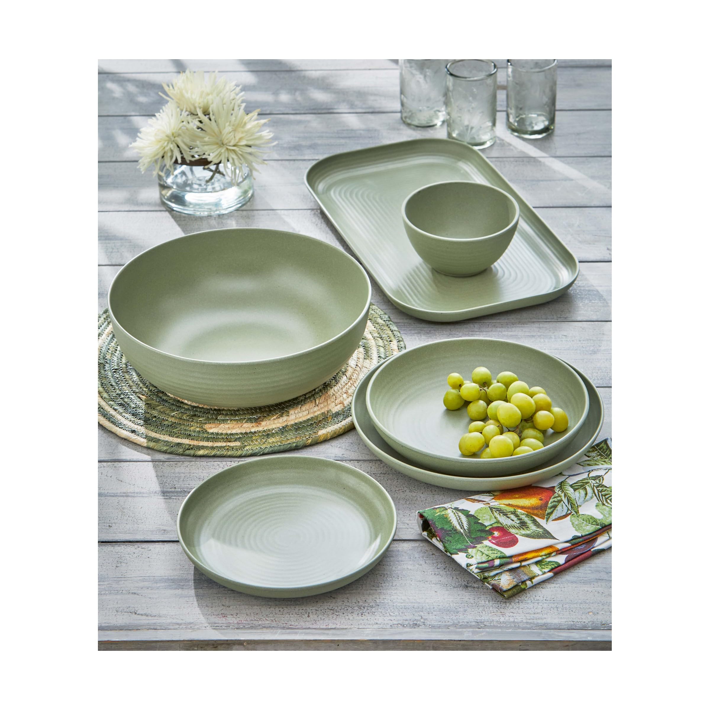 TAG Green Brooklyn Melamine Plastic Dinning Butter/Bread Plate Dishwasher Safe Indoor/Outdoor 9.5x9.5 inch Set 4 Green