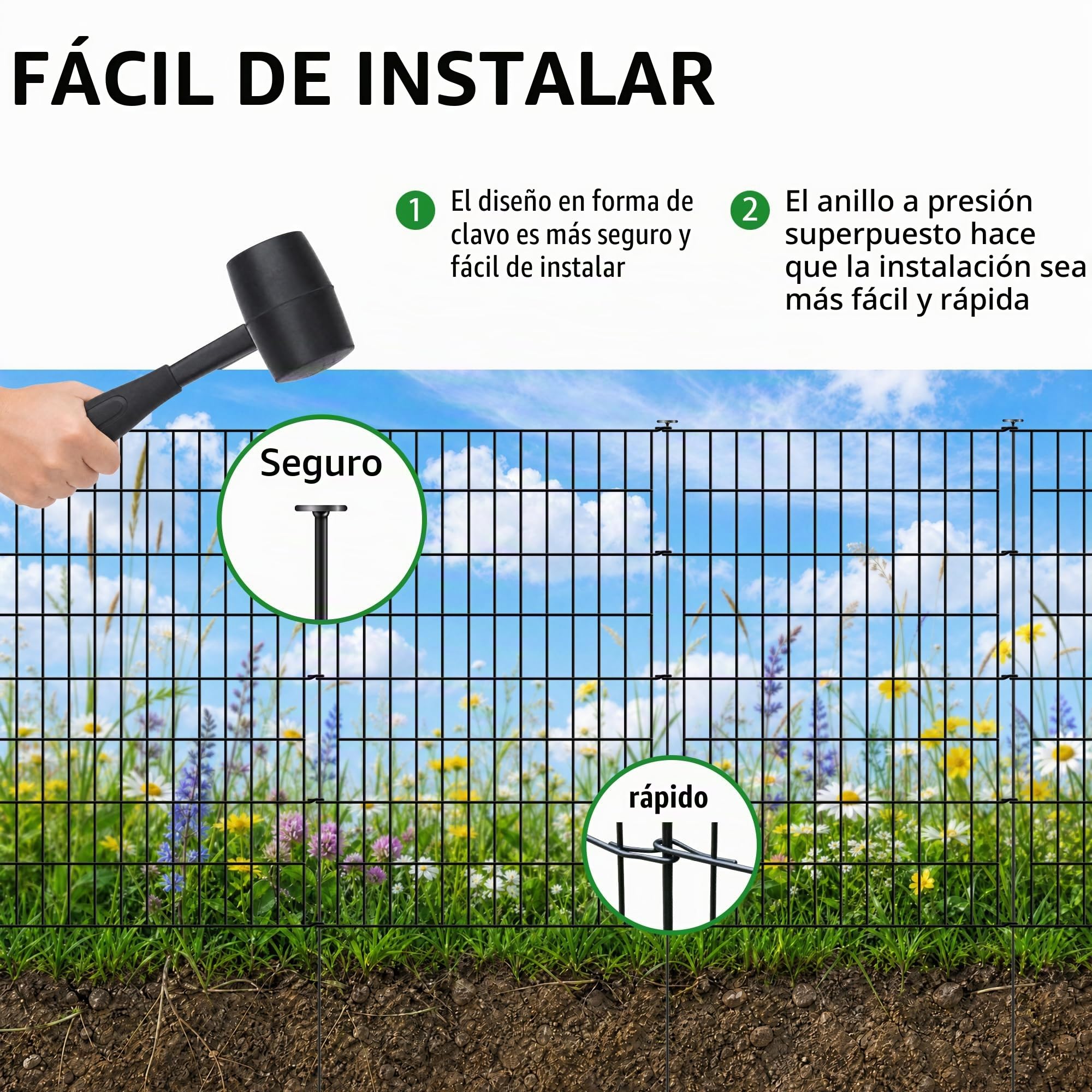 Thealyn Valla de jardín de 101 cm de alto x 71 cm de ancho (5 paneles, longitud total de 3,5 m) para exteriores, valla de metal inoxidable decorativa para perros, animales, barrera para patio, cama de