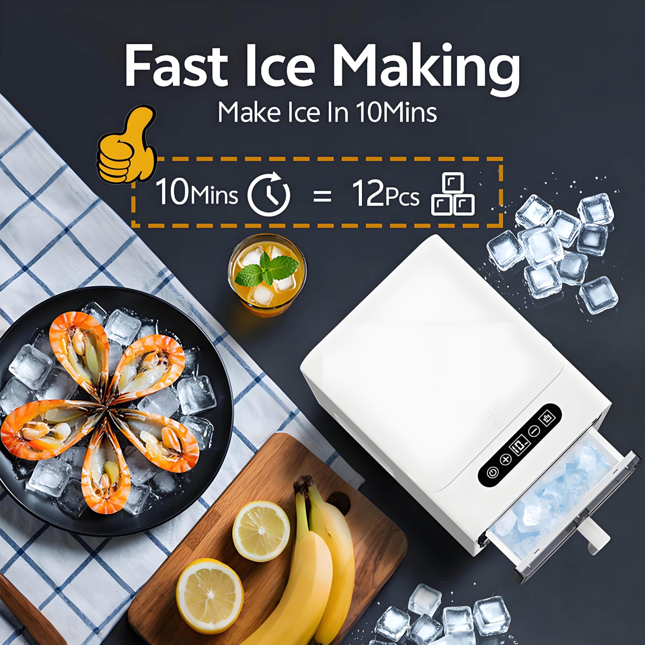 GSHSHOU Countertop Ice Maker, Portable Ice Maker, Makes 12 Ice Cubes in 10 Mins, 1.5L Water Tank, Compact Self-Cleaning, Suitable for Home, Office, Bar on Fridge.com