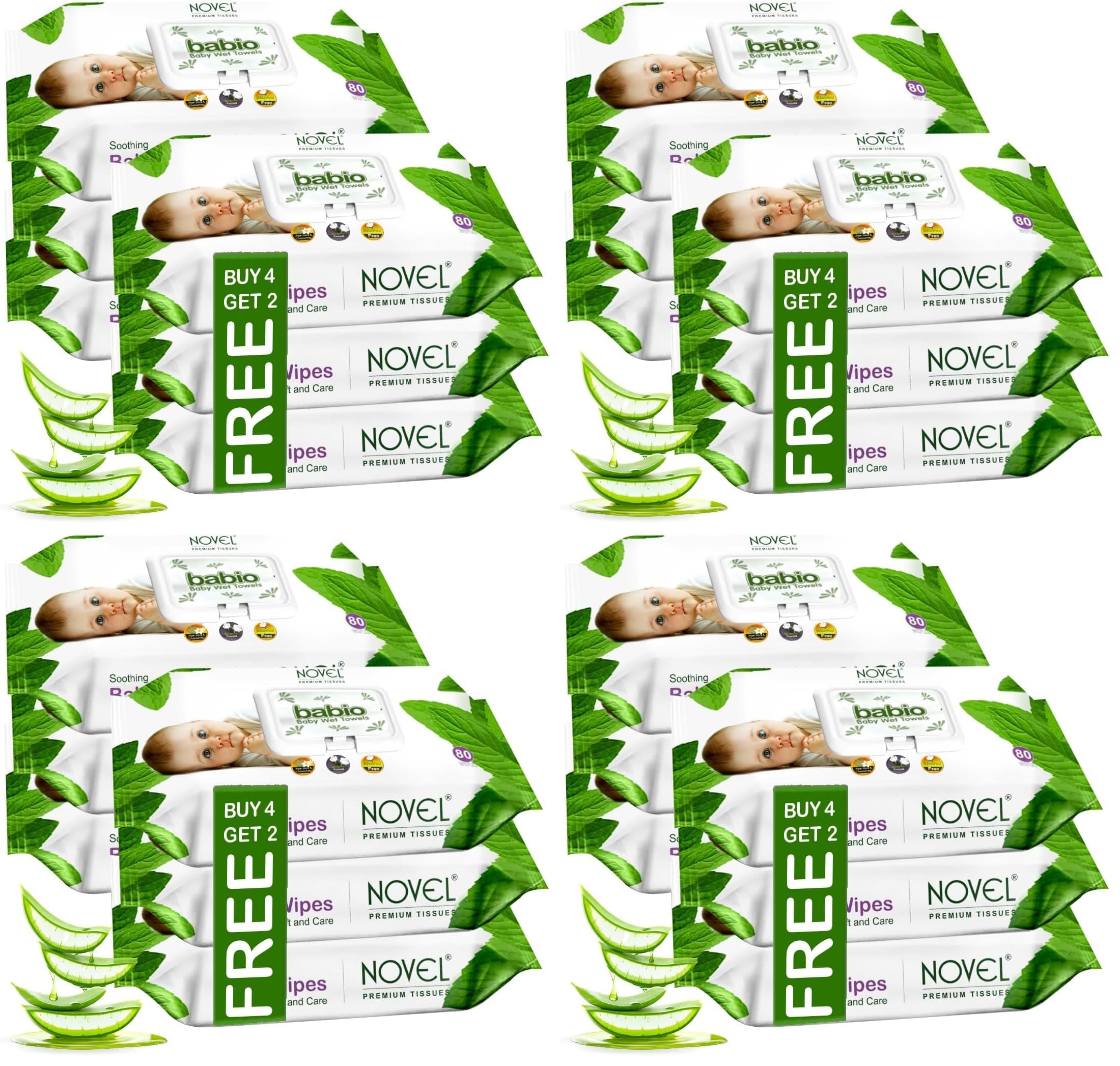 Novel Baby Wet Wipes 80 Wipes x Pack of 24 (480 Wipes) | Aloe Vera, Chamomile, Jojaba Oil, Vitamin E Enriched | pH Balanced, Alcohol, Hypoallergenic & Paraben-Free | Extra Thick & Moist wet | Anti Rash Soft Gentle Baby Wipes with Lid-image-42