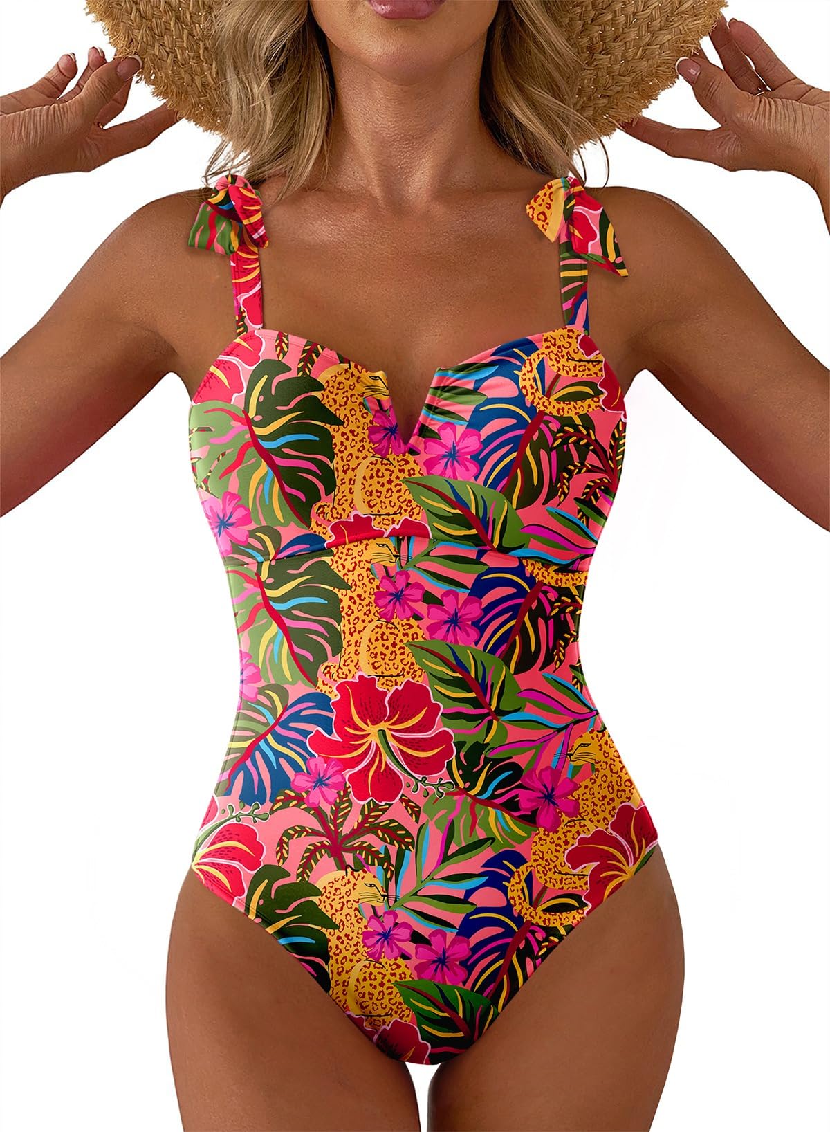 Aleumdr Women's One Piece Swimsuit Tummy Control V Neck Swimwear