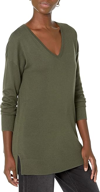 Amazon Essentials Women's Lightweight Long-Sleeve V-Neck Tunic Sweater (Available in Plus Size)