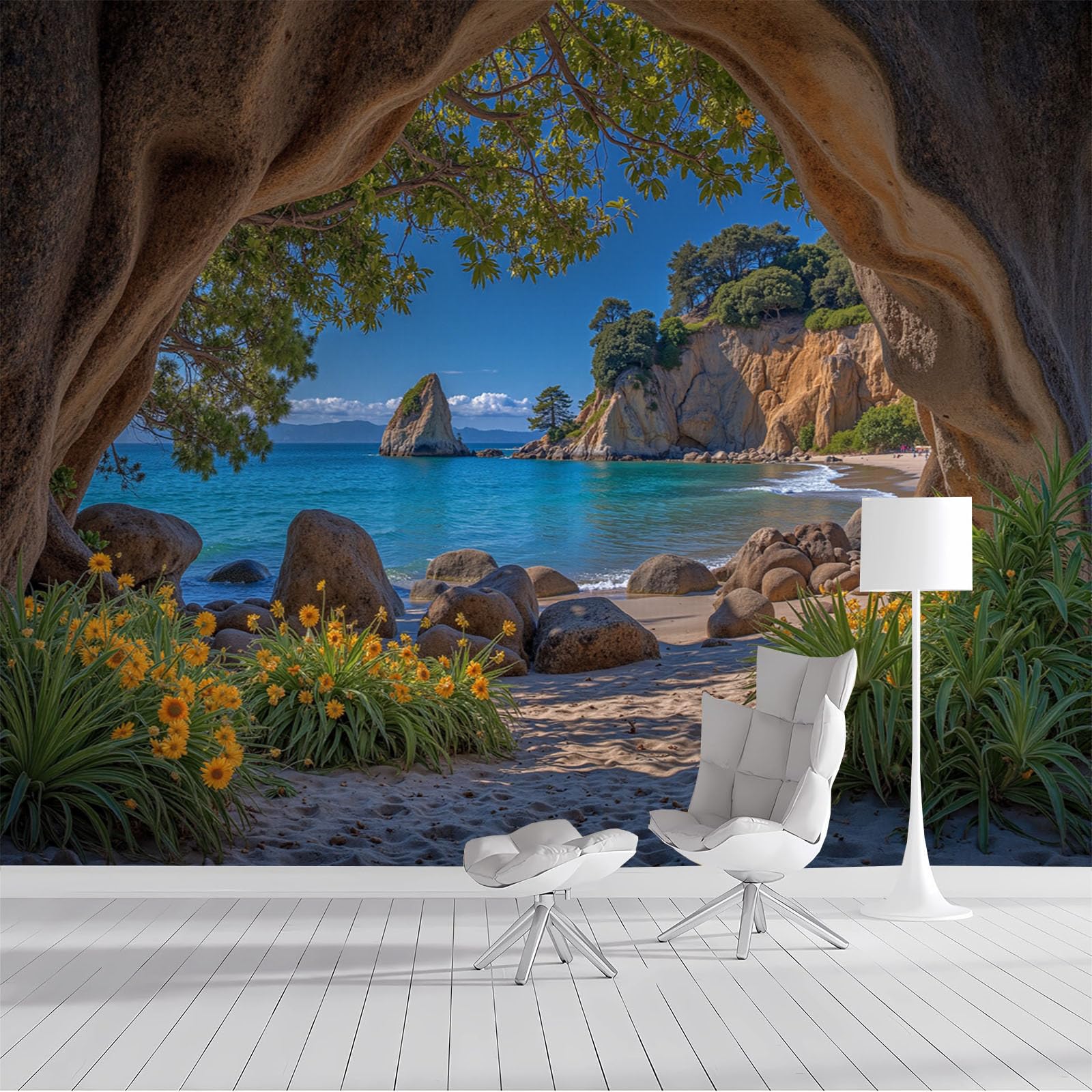 Papier Peint Panoramique 3D pour Agrandir un Petit Salon Mur Canapé Soie