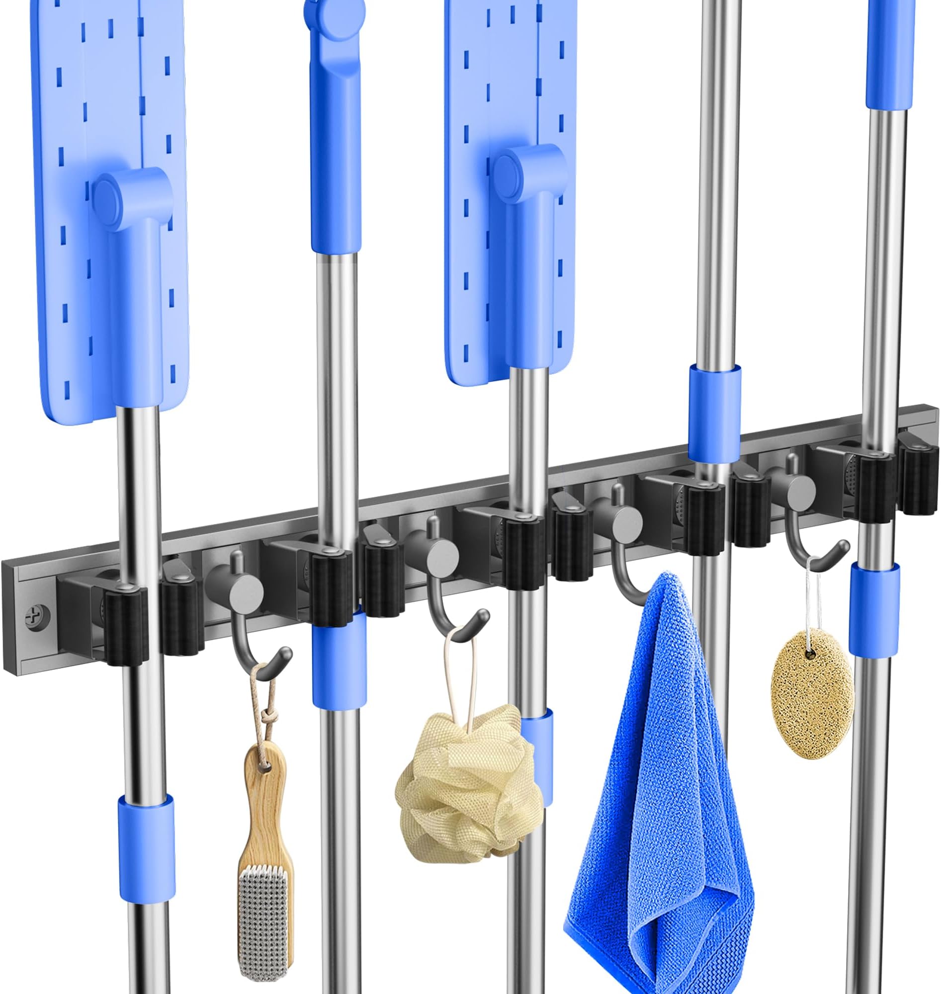 AOBIS 2 PCS Mop Broom Holder Wall Mount, Broom Mop Closet Metal Hook, Heavy Duty Stainless Steel Broom Mop Rack Broom Organizer For Kitchen Garden Garage Closet Office Utility Tools Organization - View #4