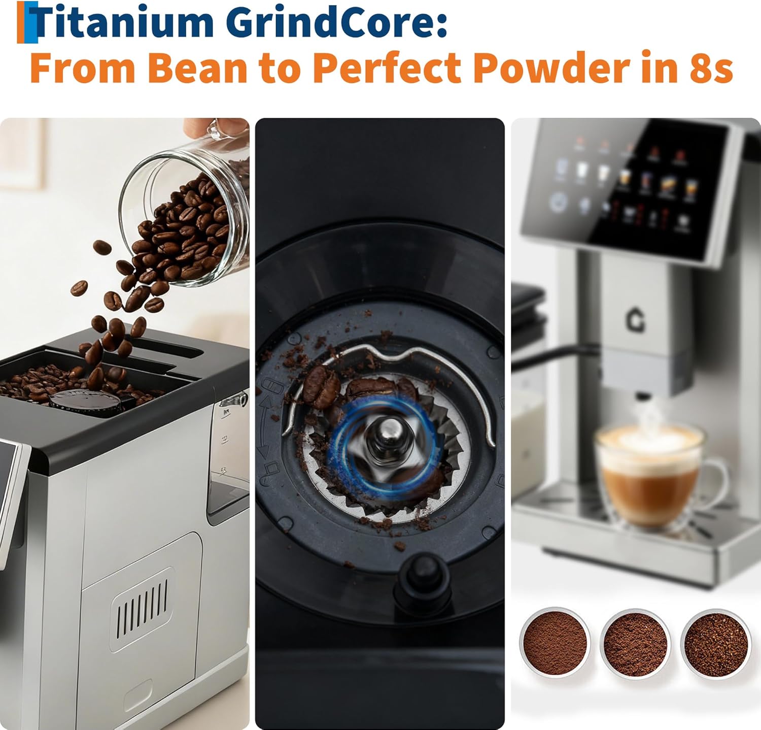 3rd-Gen Espresso Coffee Maker with Milk Frother - Removable Brewer/Grinder, Adjustable Coarseness/Flavor, 3-Level Coffee/Milk Volume, Detachable Milk Tank for Home Baristas, Silver Spray Paint