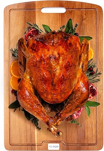 Tabla de cortar extragrande de 24 x 16 pulgadas, tabla de cortar de bambú 2XL para cocina, tabla de cortar con ranura para jugo y asa, tabla grande