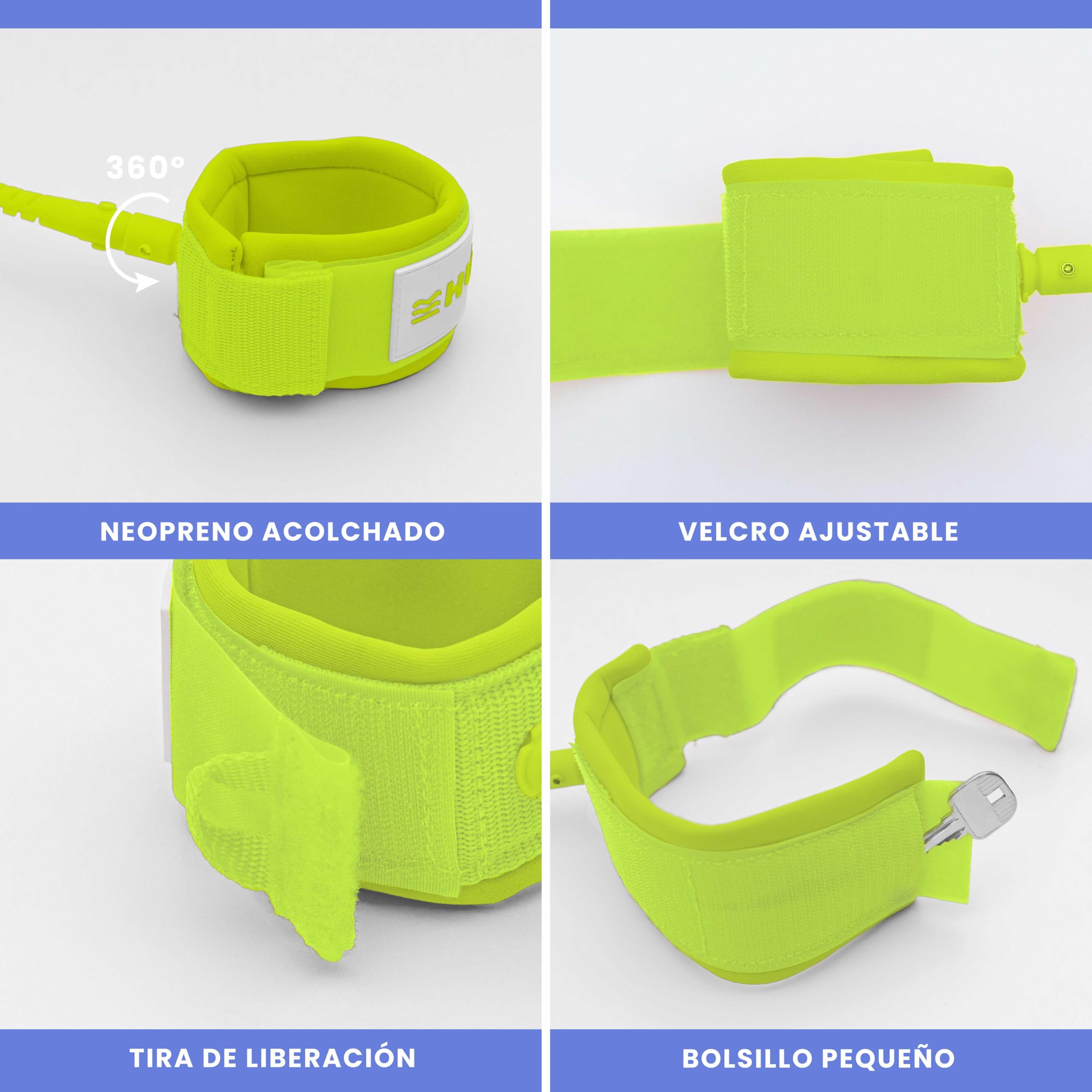 HUIIKE Leash Paddle Surf Ajustable en Espiral Giro 360º Accesorios SUP Correa Stand Up Paddle Board