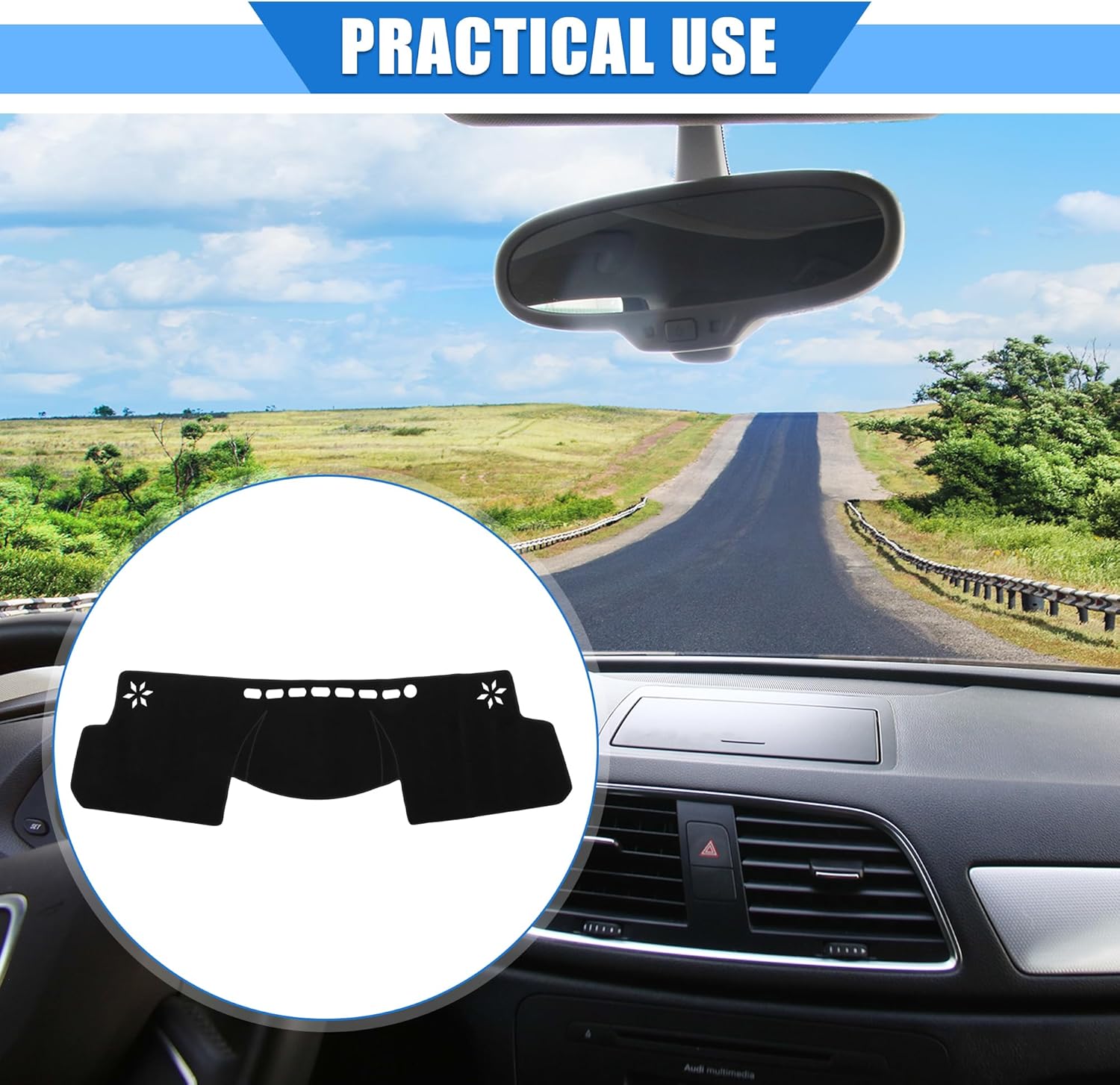 Dashboard Cover Mat Compatible for Toyota Prius V 2012-2020 Polyester Black Interior Trim Dash Cover Mat Pad