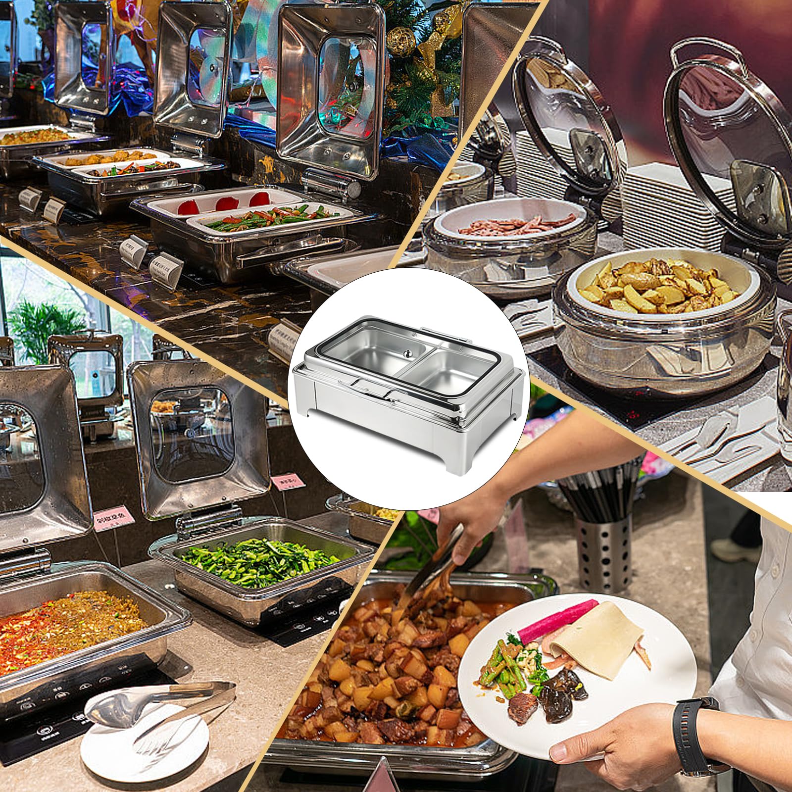 Chafing Dish Elettrico, Acciaio Inox Scaldavivande Elettrico per Buffet, Contenitore Vassoio di Riscaldamento con Coperchio Trasparente per Catering Buffet e Party (1/1)