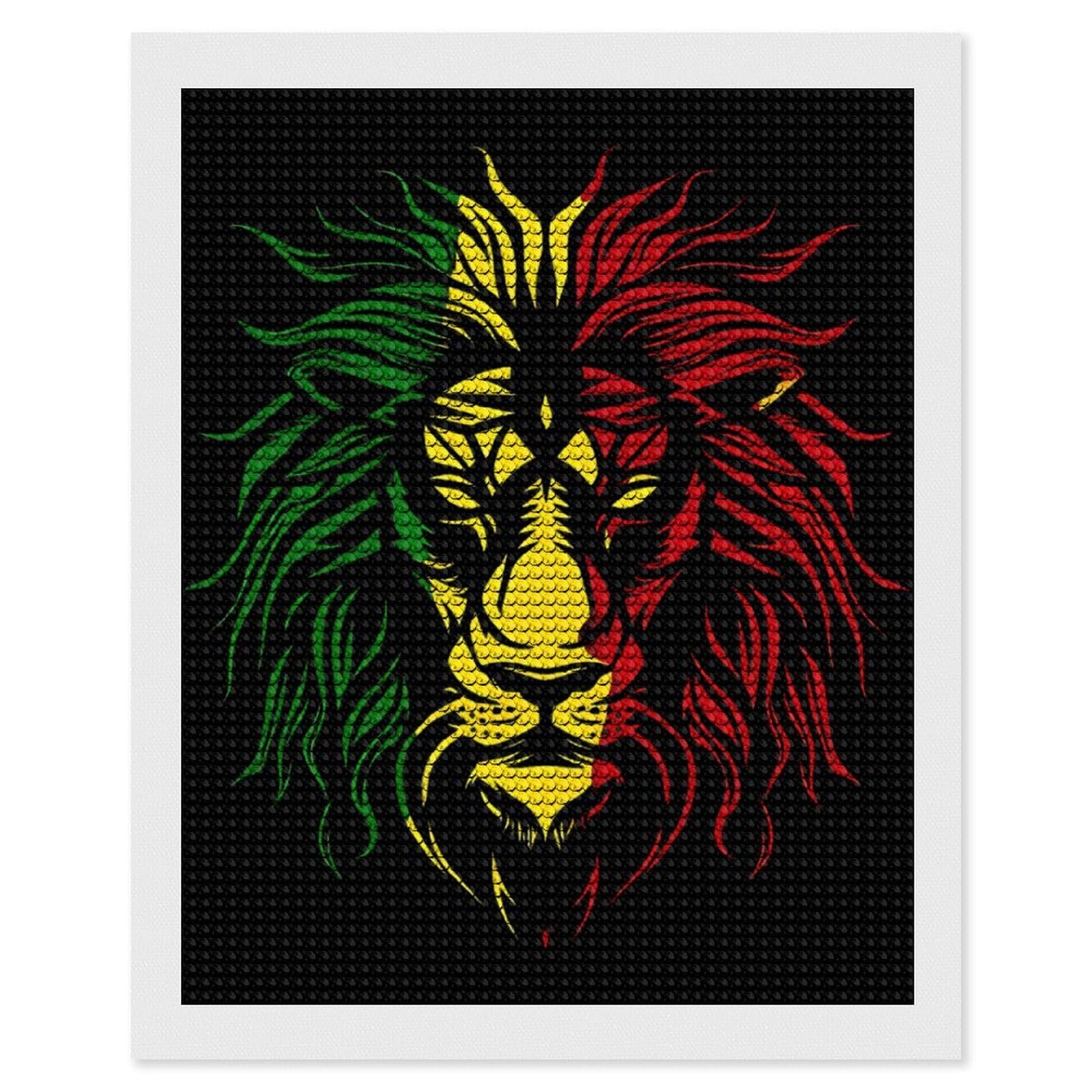 Nclqvjxzkhw Style African Lion Rasta Jamaica Diamond Art Painting For Adult Round Diamonds Pictures Arts Crafts Home Wall Decor 16"X20"