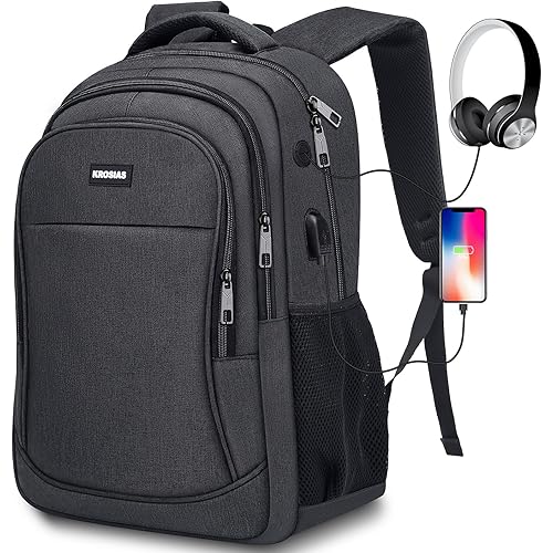School Backpack for Men and Women, College Bookbag for Teens Boys Students 15.6 inch Large Laptop Bag with USB Port for Work Business Travel (Black)