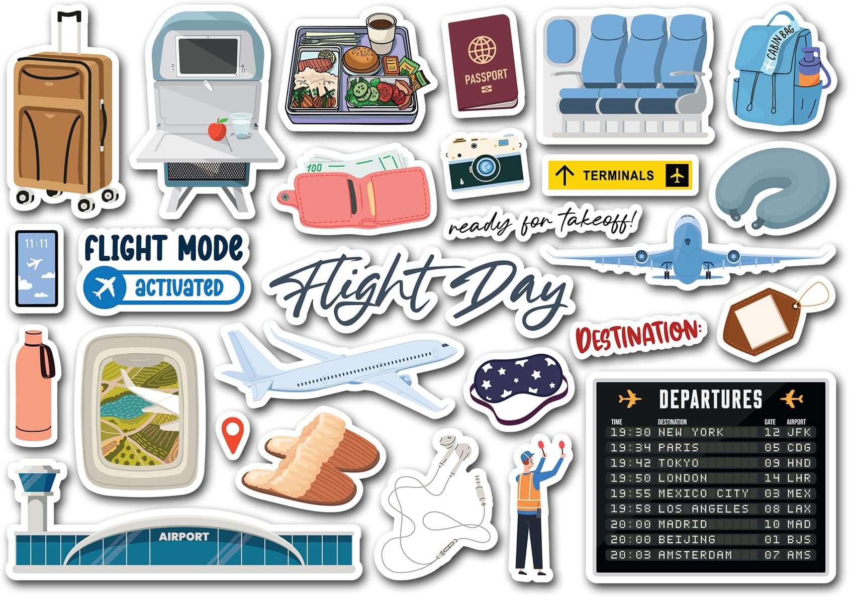 A5 Sticker Sheet Flight Day Vinyl Stickers - Plane Airplane Destination Airport Journal Travel Holiday Scrapbook Aesthetic #83713