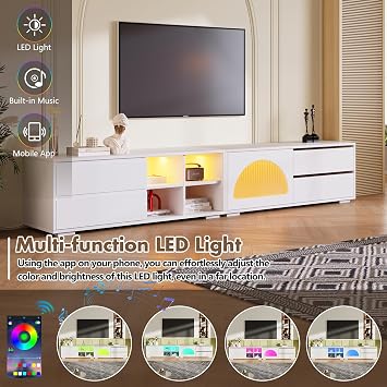 LED TV Stand for TVs up to 100 TV, Free-Combination TV Cabinets 2 Drawers & 2 Media Storage Cabinets, Entertainment Center Media TV Console, White