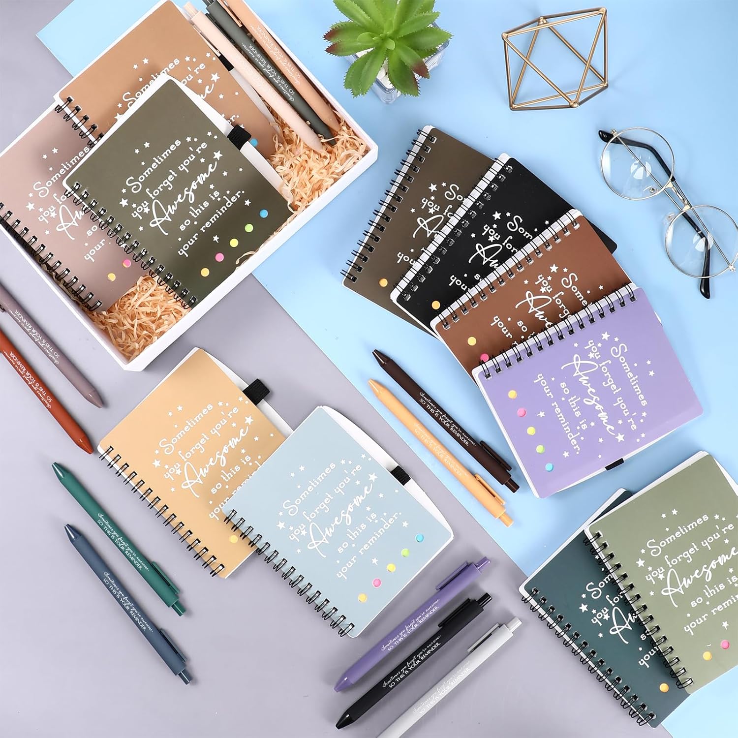 Resurhang 24 Set Employee Appreciation Gift for Volunteer Dispatcher Coworker Staff Thank You A6 Spiral Notebook Planner with Sticky Note Ballpoint Pen for Lab Week Office Teacher (Bright)