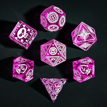 Cusdie 7-Piece Sharp Edges DND Dice Set with Pirate Design -Perfect for RPG