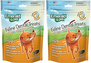 Emerald Pet 2 Pack of Chicken Grain-Free Feline Dental Treats, 3 Ounces Each, Supports Clean Teeth and Fresh Breath