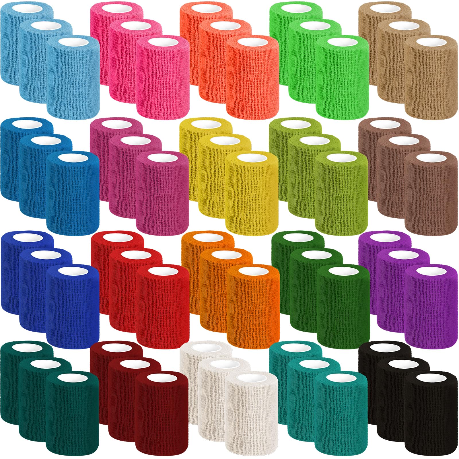 60 Pack Colorful Self Adhesive Bandage Wrap Bulk 3 Inch x 5 Yards Cohesive Bandage,Vet Wrap Breathable Elastic Self-Adherent Tape for Stretch Athletic