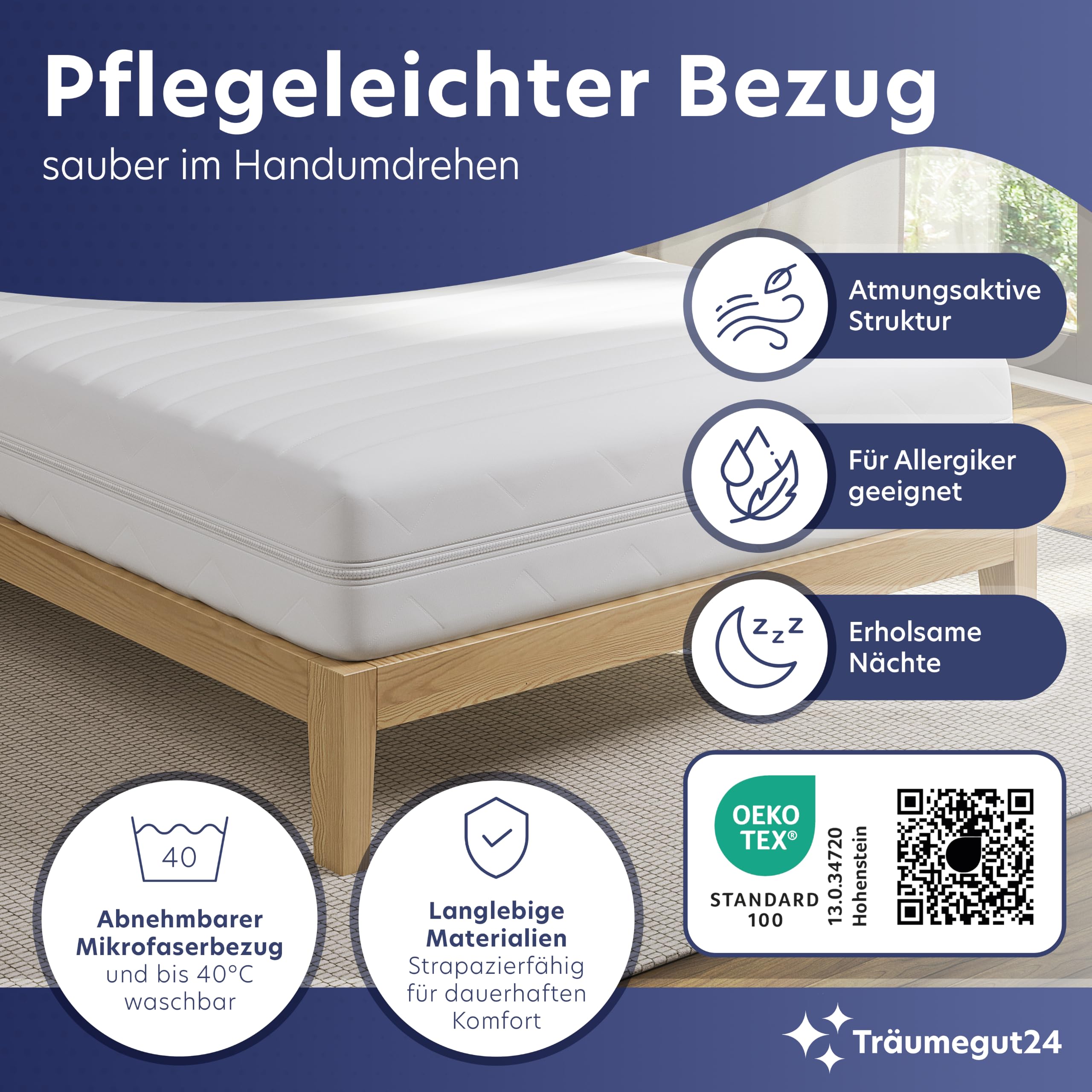 Träumegut24-8cm Premium Kaltschaum Matratzentopper Matratzenauflage Topper - Härtegrad H3-90x200cm