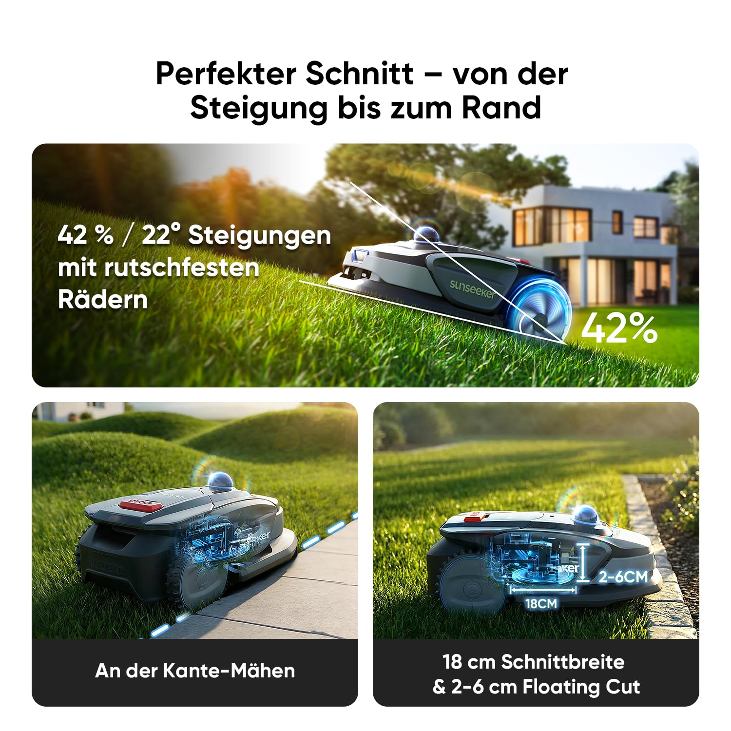 Sunseeker S4 Robot cortacésped inalámbrico perimetral, 1000 m², LiDAR 360°, Vision AI, mapeo automático, gestión multizona, prevención de obstáculos, Pendientes 42%, Control Mediante aplicación