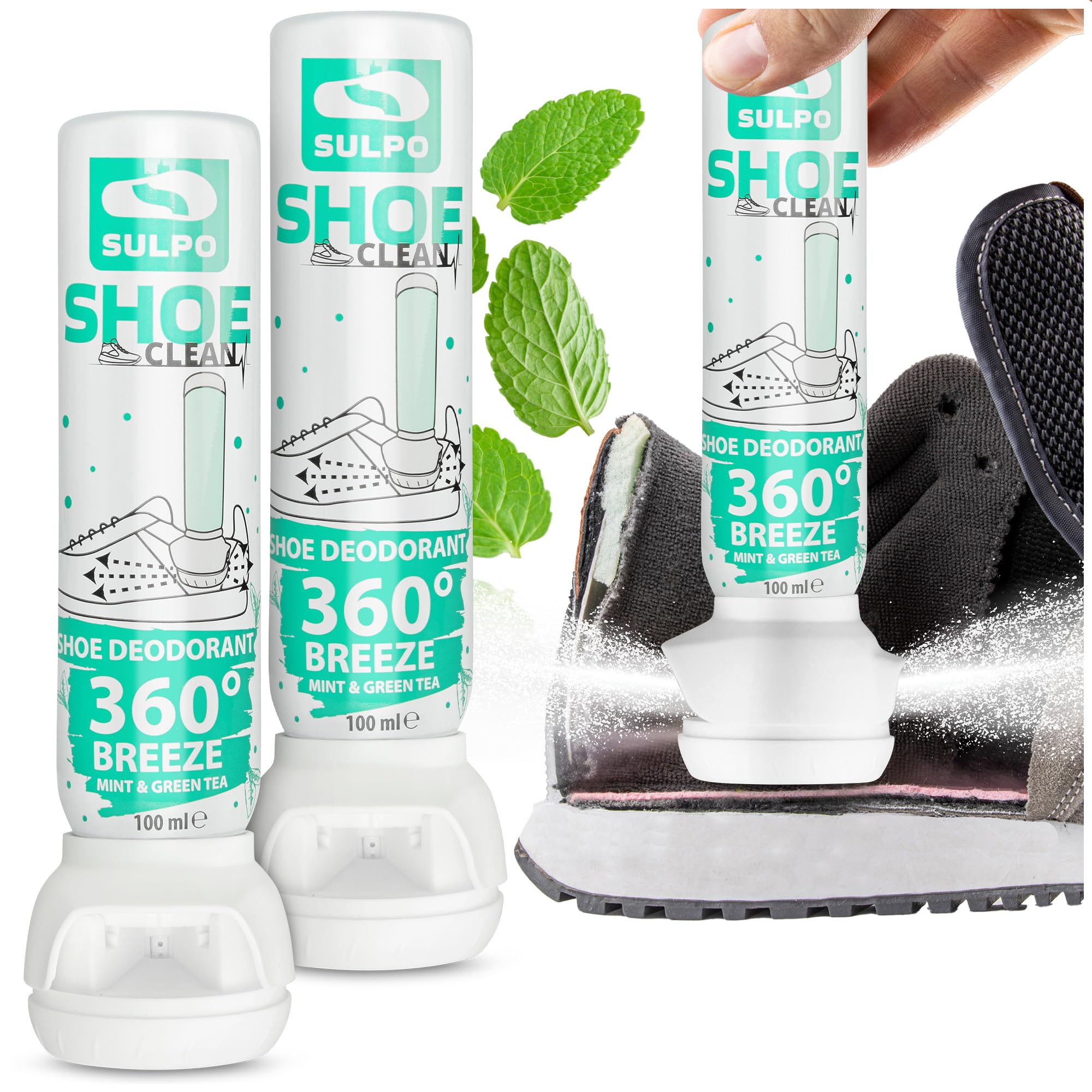 SULPO Spray désodorisant pour chaussures - Spray pour tous types de chaussures - Réduit la transpiration et les odeurs - 2 x 100 ml