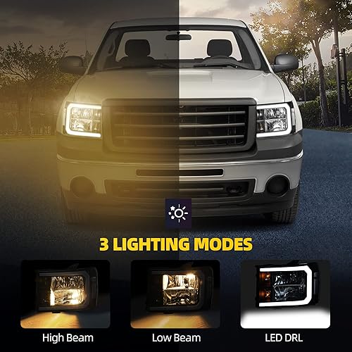 Miniatura 5 de DWVO Conjunto de faros delanteros LED DRL compatible con GMC Sierra 15002007-2014 GMC Sierra 2500 HDSierra 3500 HD 2007-2013 (no compatible con