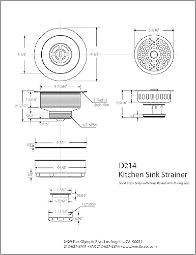 Miniatura 2 de Westbrass D214-62 - Colador grande para fregadero de cocina de 3-12 pulgadas, color negro mate