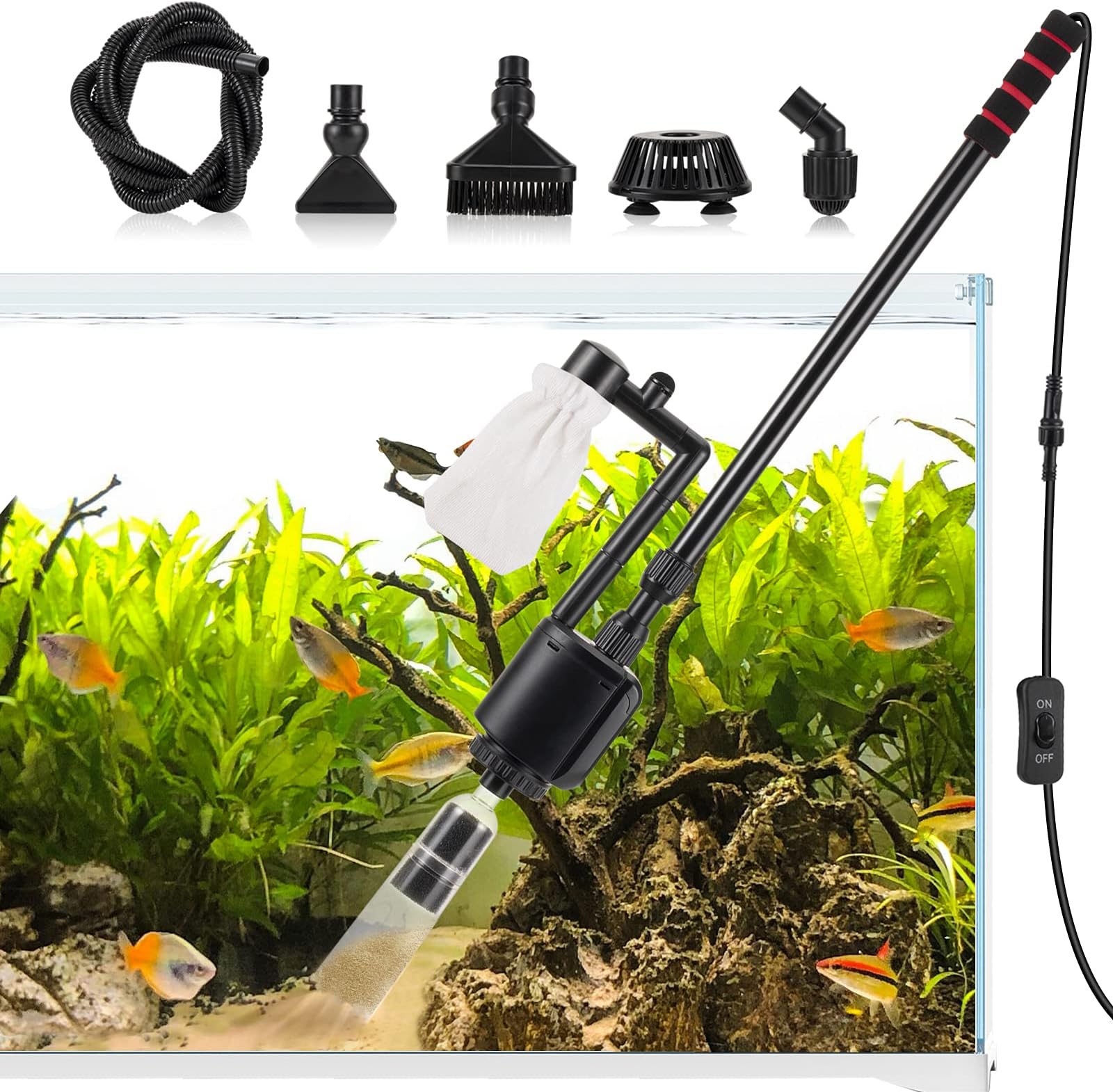 AQQA Aquarium Gravel Cleaner, 6in1 Electric Fish Tanks