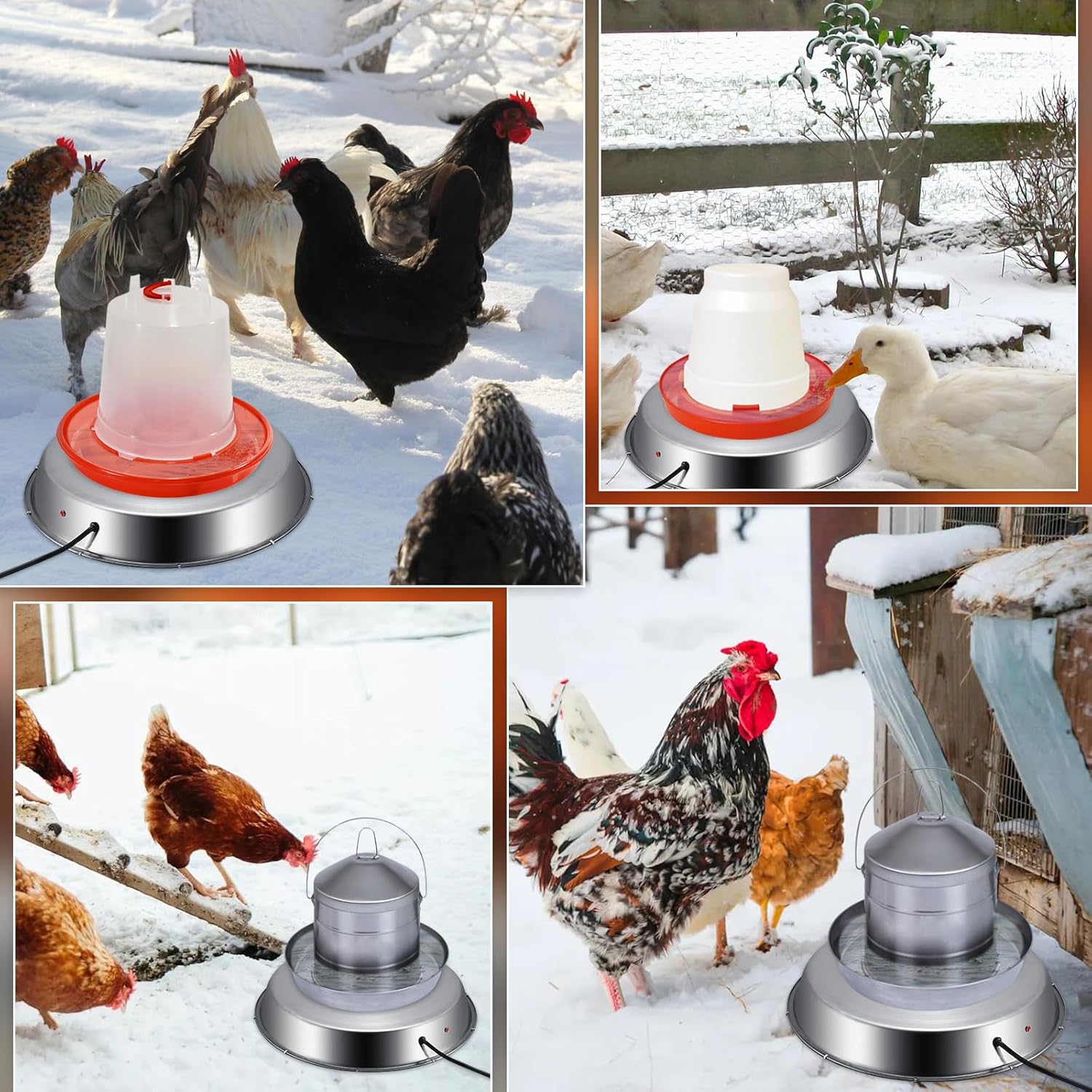 Large Chicken Water Heater Base, 15" Metal Heated Chicken Waterer 5 Gallon, Freeze Proof Chickens Coop Winter Deicer Heated Base, Poultry Drinker Heater Base for Outdoor Coops & Cold Winter