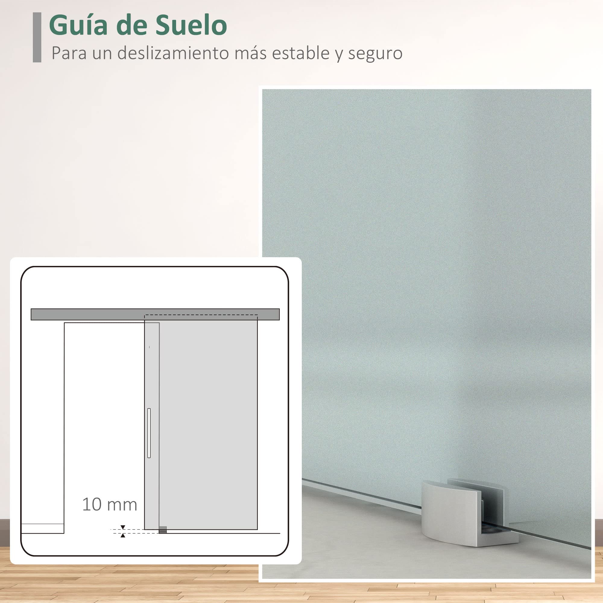 HOMCOM Puerta Corredera 102,5x205 cm Puerta Corrediza de Cristal con Riel Silenciosa para Sala de Estar Comedor Translúcido