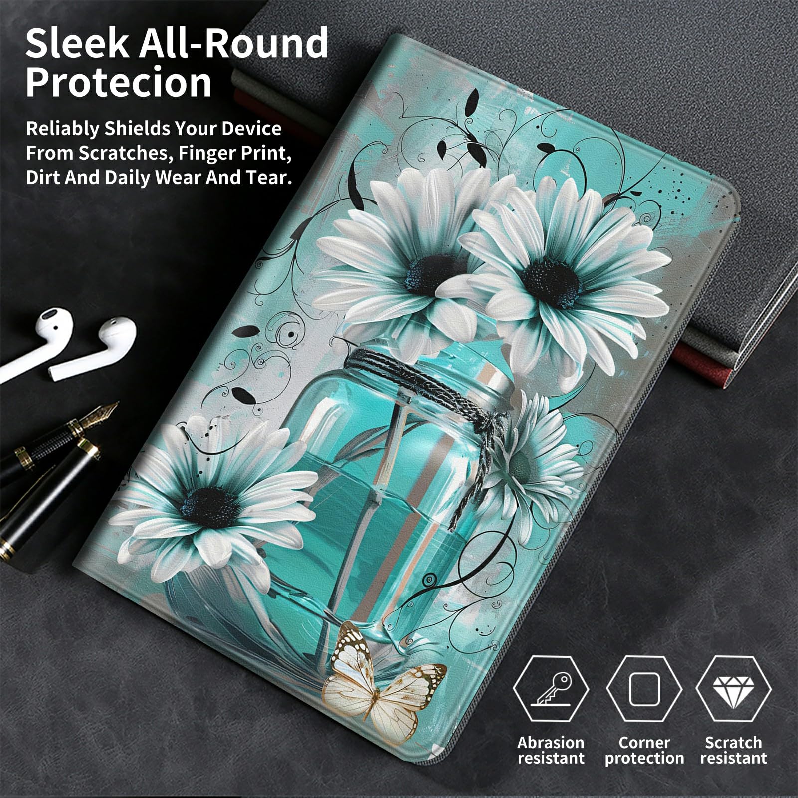 Funda para Kindle Paperwhite de 12ª generación y Kindle Colorsoft Signature Edition 2024 de 7 pulgadas, ligera, con soporte ajustable, función de encendido y apagado automático, flor de girasol blanco