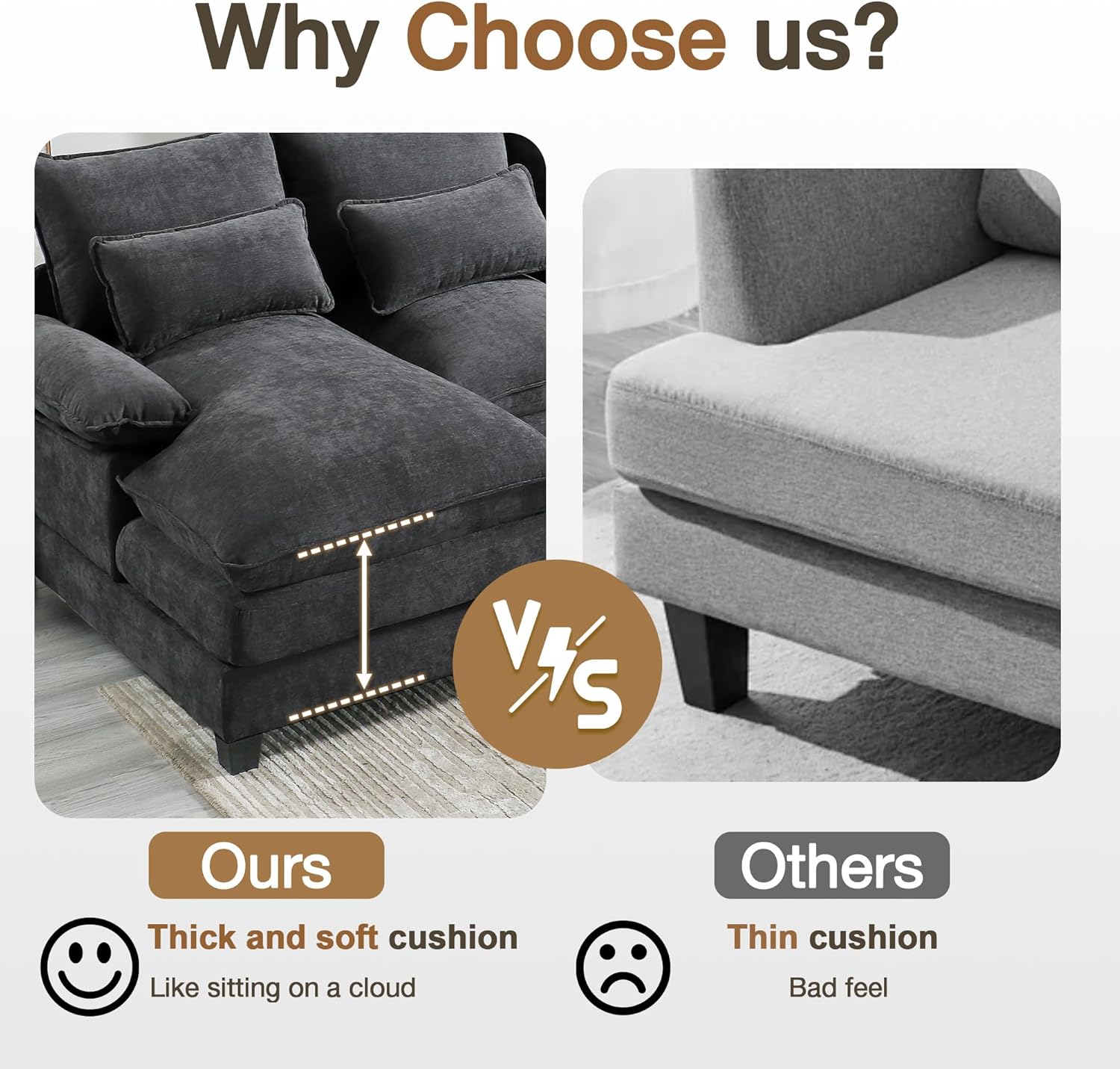 110.2" Modular U Shaped Cloud Couch, Modern 4-Seat Chenille Upholstery Sectional Sofa with Double Chaise & Double Layer Cushions, Deep Seat Comfy Couch for Living Room, Bedroom, Apartment,Grey