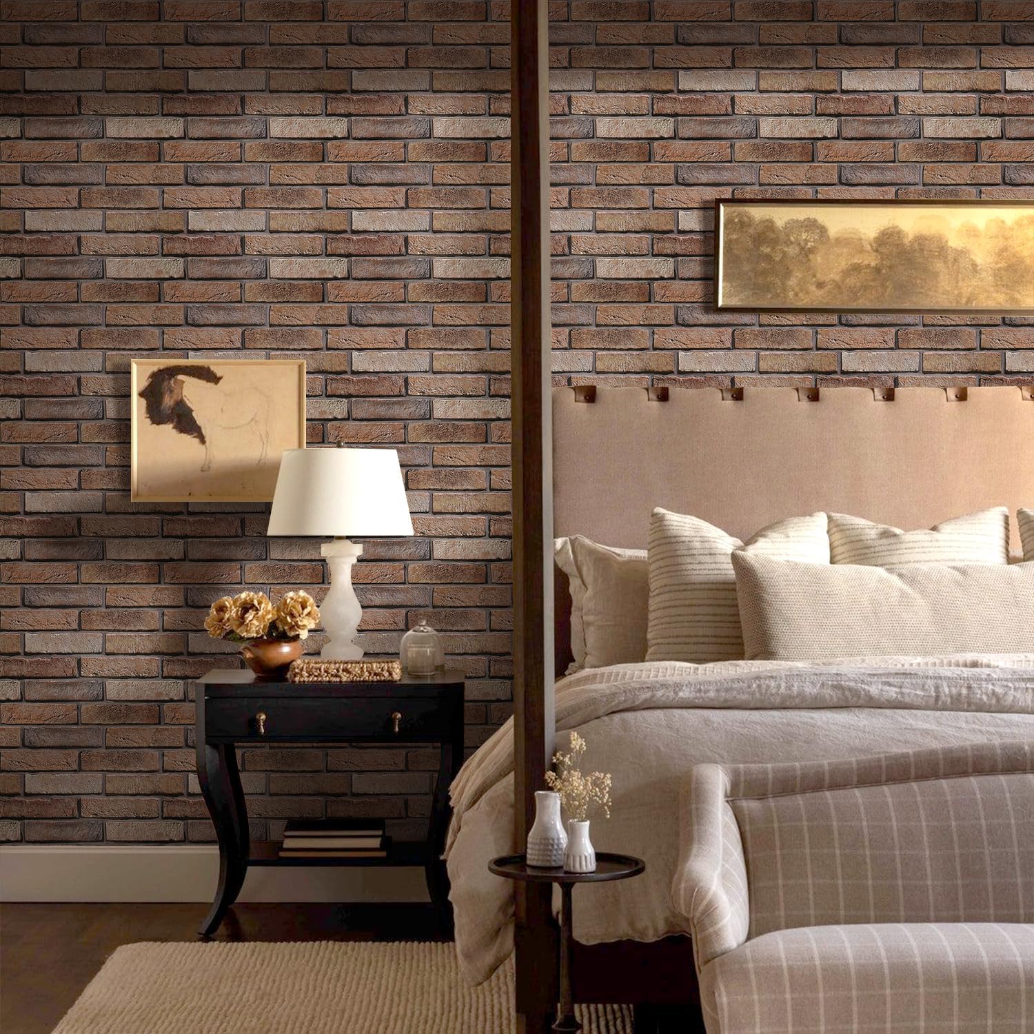 Commomy 3D Peel and Stick Brick,Ultralight Thin PVC Faux Brick Wall Panels,10 Pcs 15.74"x11.8" Fake Brick Tiles for Quick Intall Interior Kitchen,Bedroom,Living Room,RV,Not Real Brick,Not Heavy Tiles